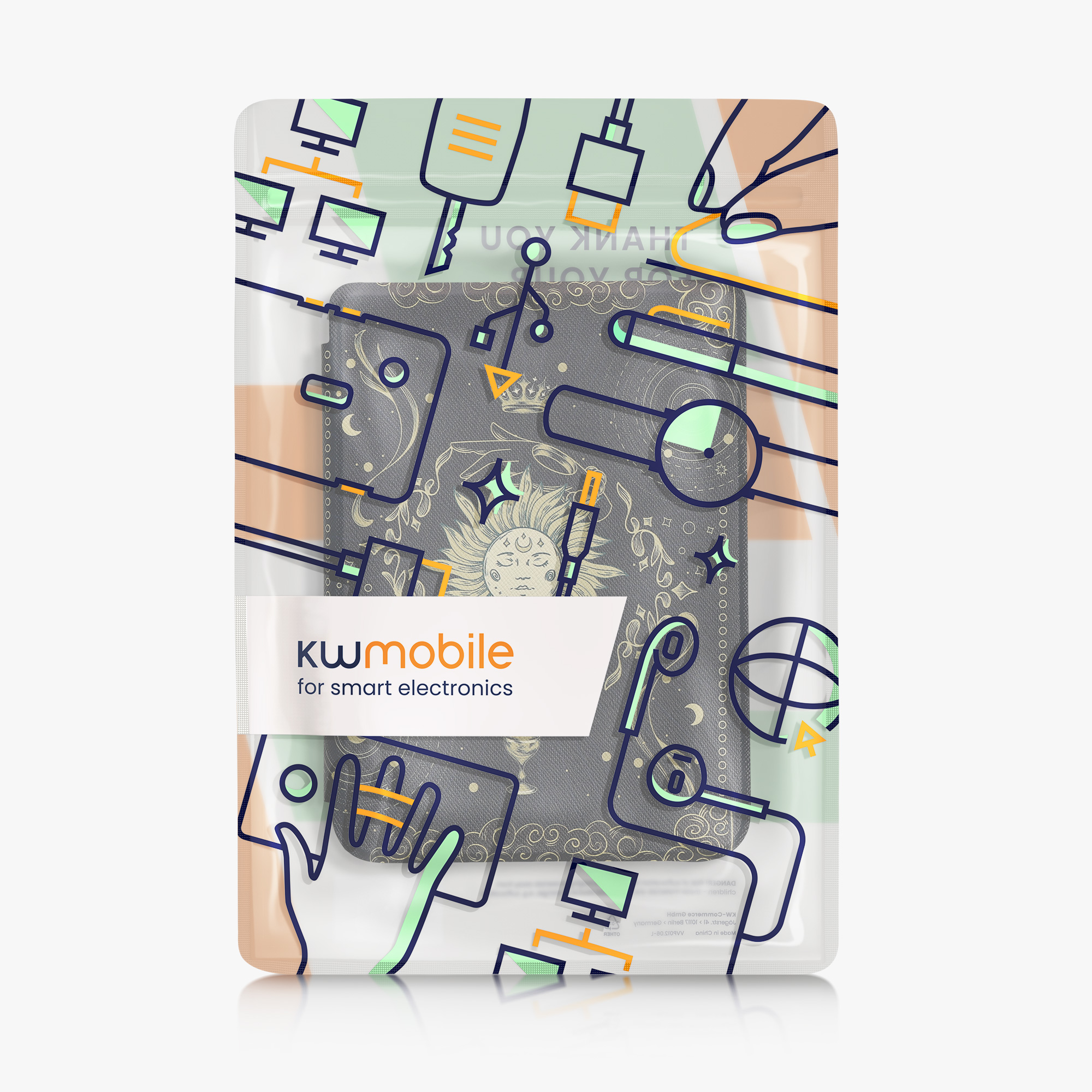 Flip pouzdro na čtečku s magnetem Kobo Clara 2E/Tolino Shine 4 Tarot Card tmavě modro-žluto-černé