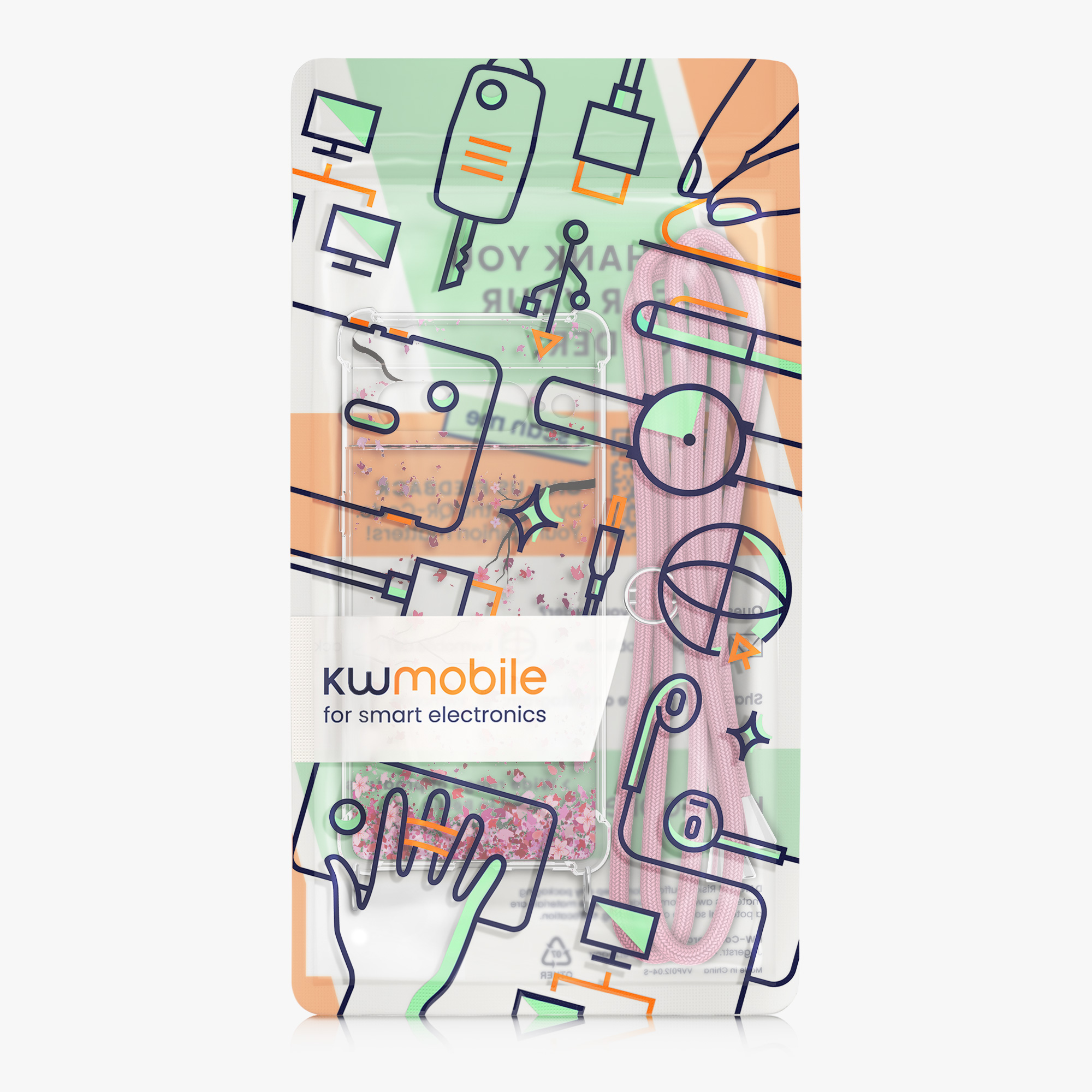 Crossbody kryt kwmobile Google Pixel 7 Pro - Cherry Blossoms Pink / Dark Brown / Transparent