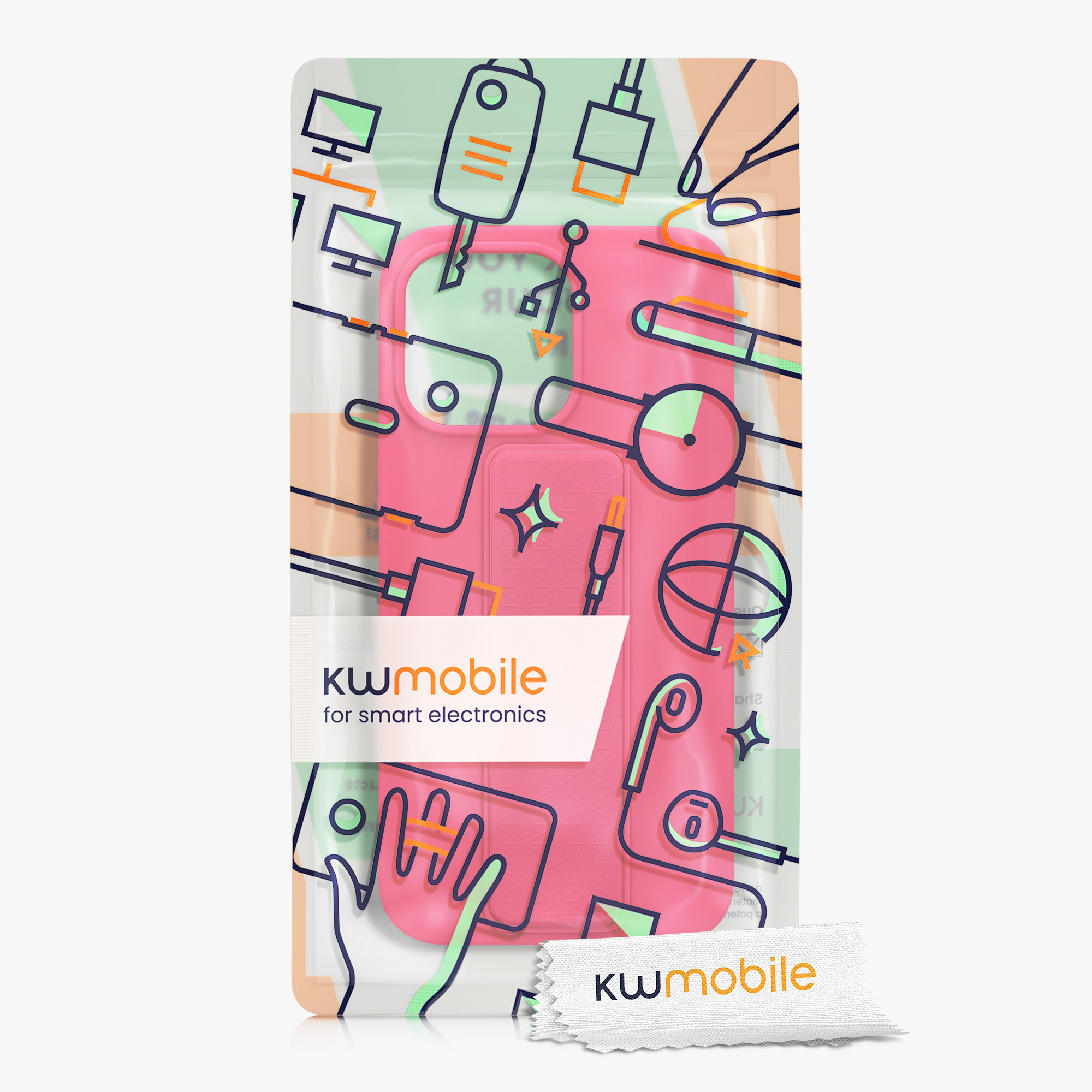 Kryt kwmobile s poutkem se stojánkem iPhone 14 Pro Max neonově růžová