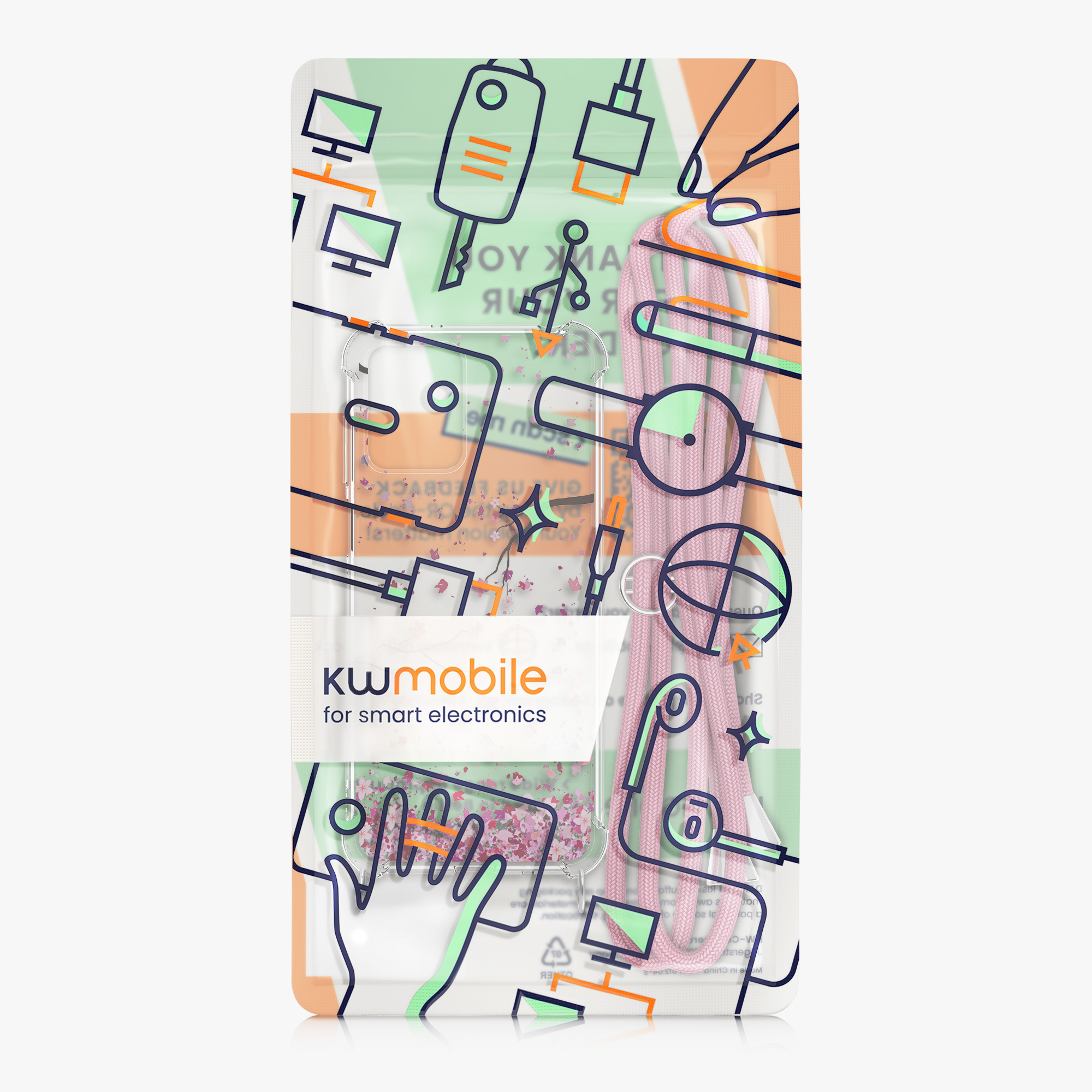 Kryt s popruhem kwmobile pro Motorola Moto G23 / Moto G13 - Růžové třešňové květy / tmavě hnědá / transparentní