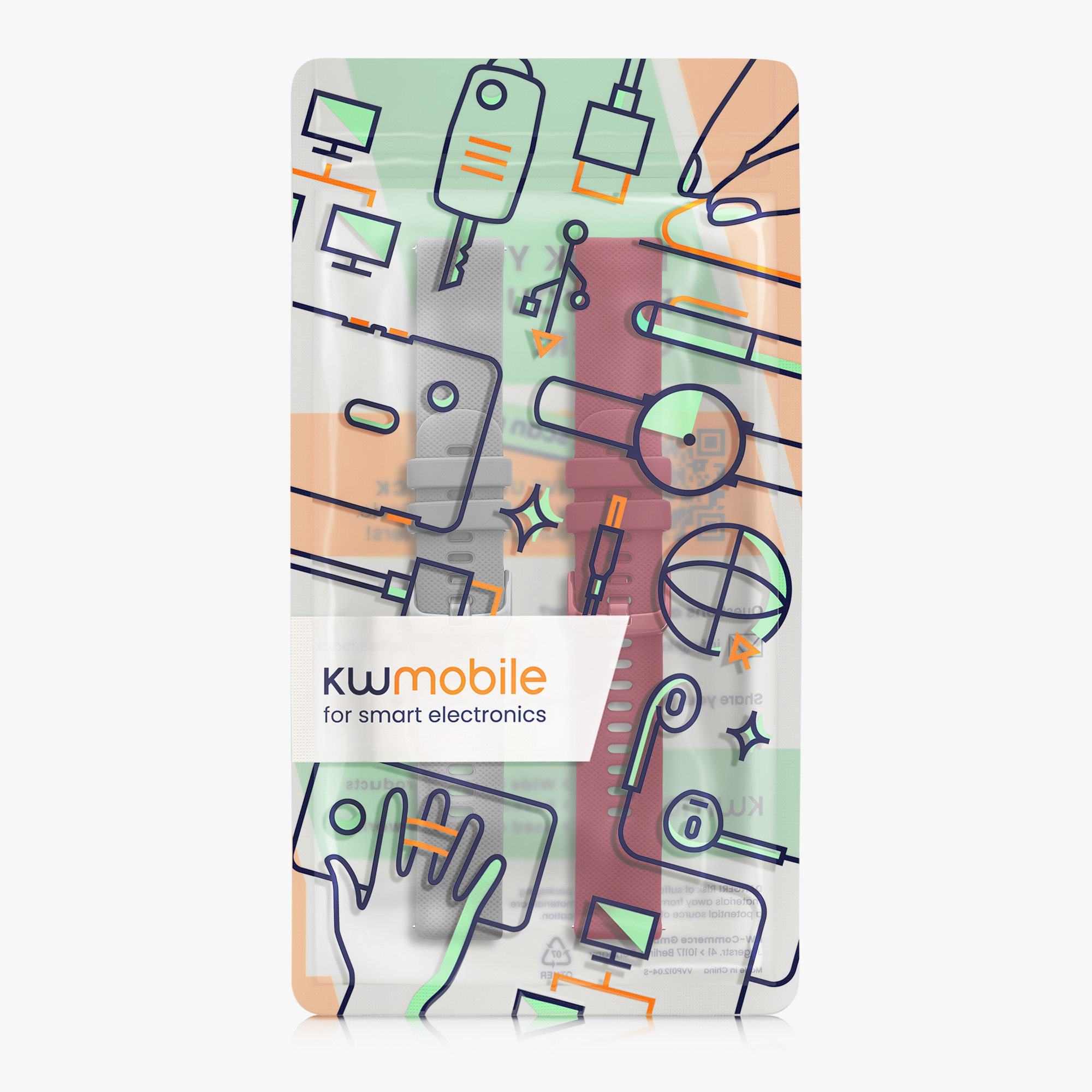 2 ks Řemínek kwmobile pro Garmin Venu Sq 2 Music / Sq 2 / Vivoactive 6 / Vivoactive 5 - šedá / bordó