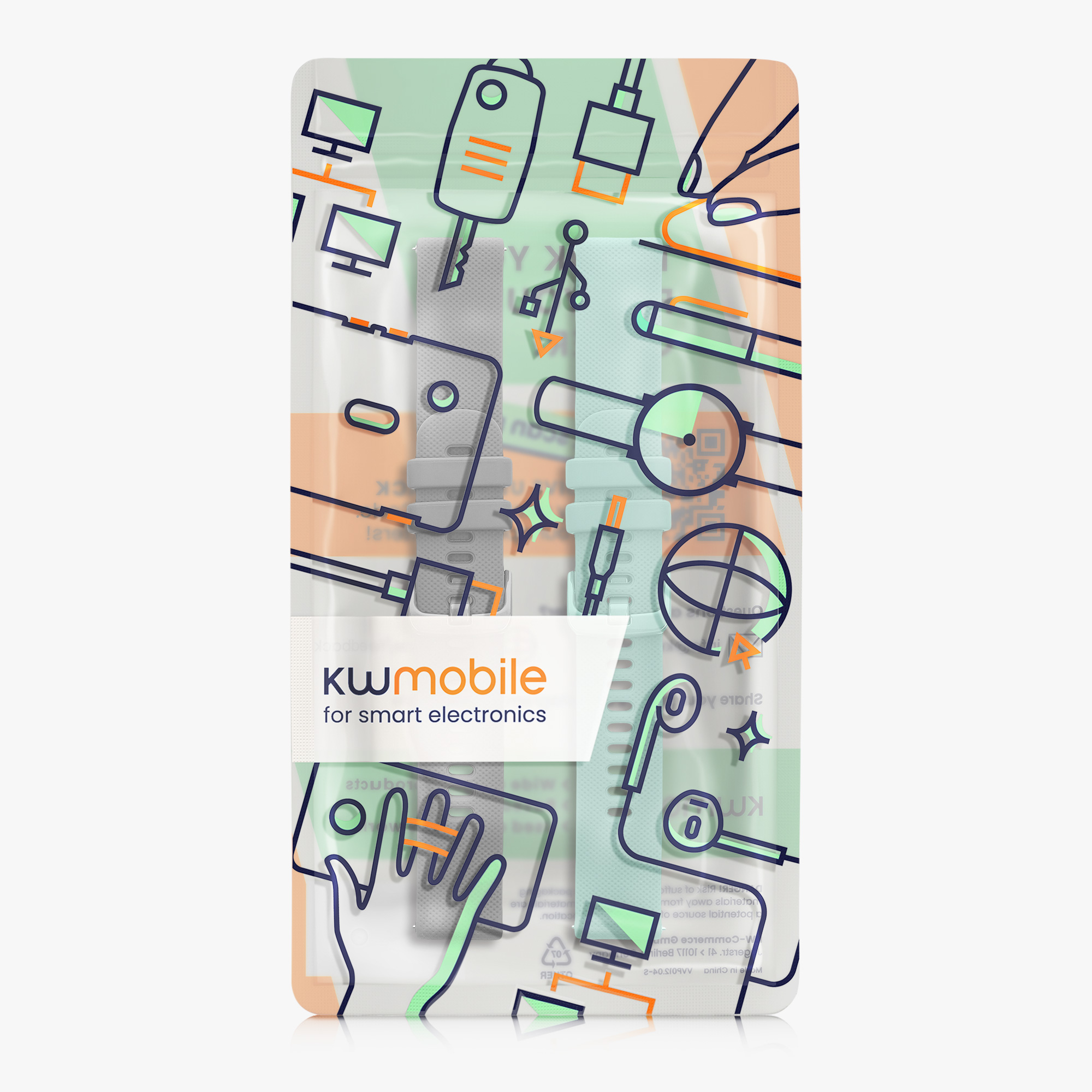 2 ks Řemínek kwmobile pro Garmin Venu Sq 2 Music / Sq 2 / Vivoactive 6 / Vivoactive 5 - šedá / mintová
