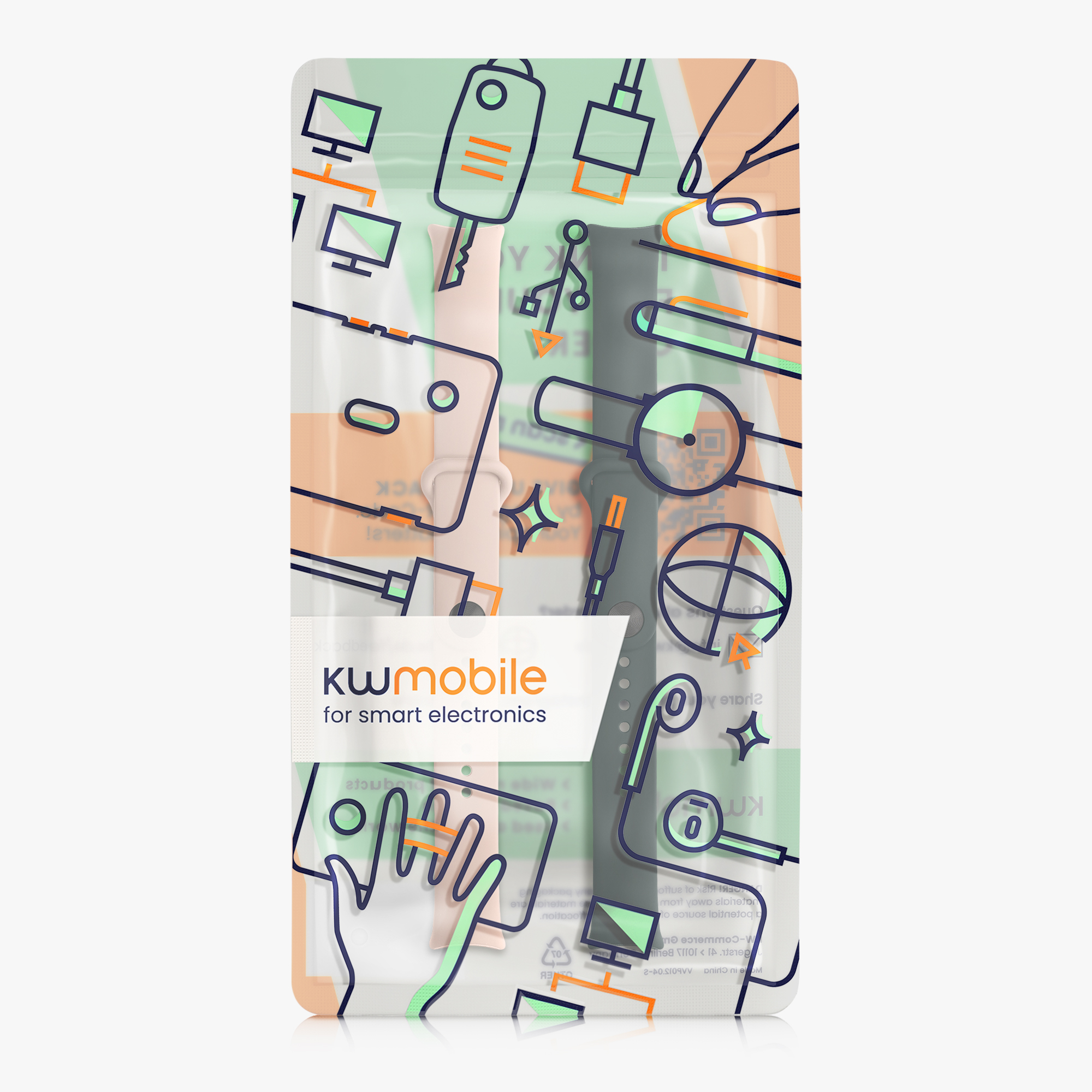 2 ks Řemínek kwmobile Xiaomi Mi, tmavě zelená / pudrově růžová