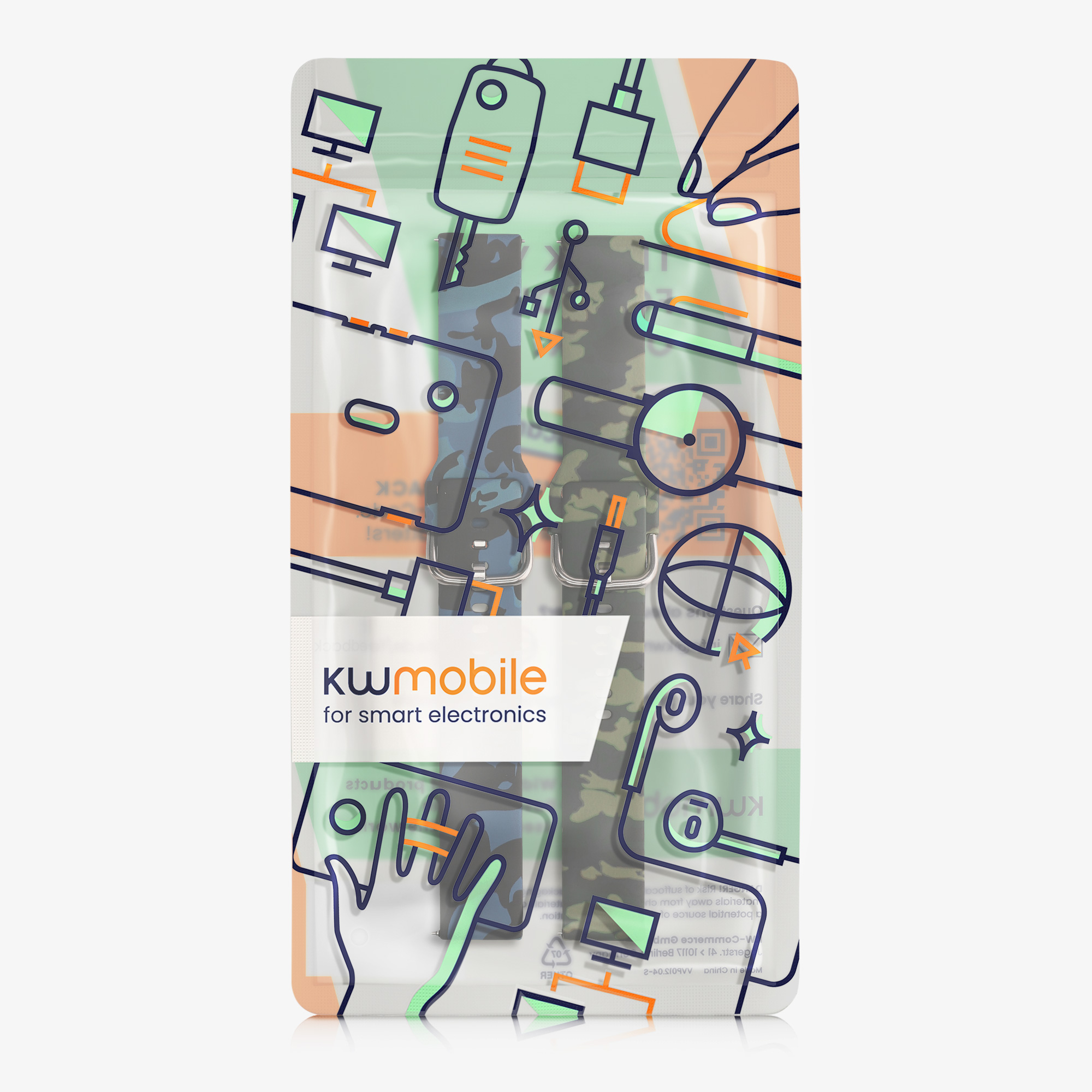 2 ks Řemínek kwmobile pro Garmin Venu Sq 2 Music / Sq 2 - maskáčová černá / světle zelená / tmavě zelená