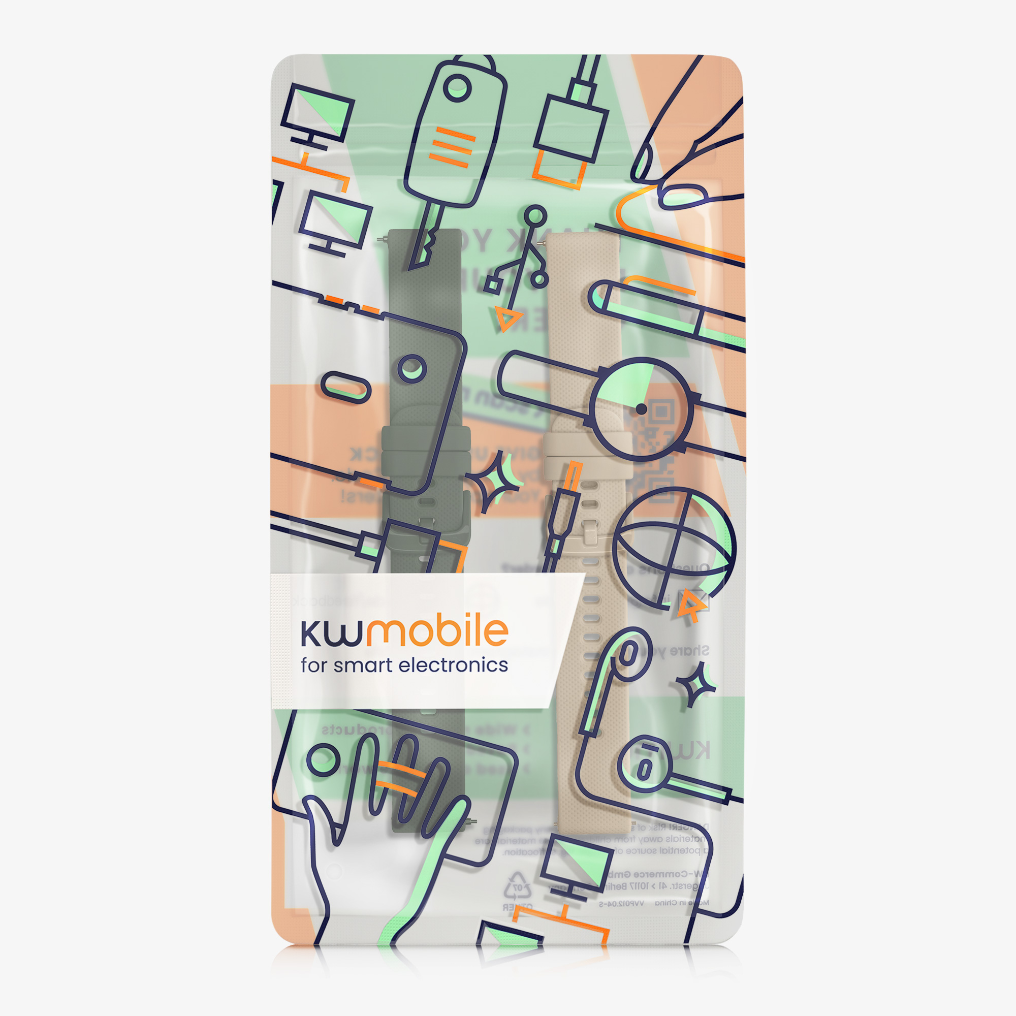 Řemínek kwmobile pro Garmin vivomove 3S / vivoactive 4S - 2 ks, tmavě zelená / béžová