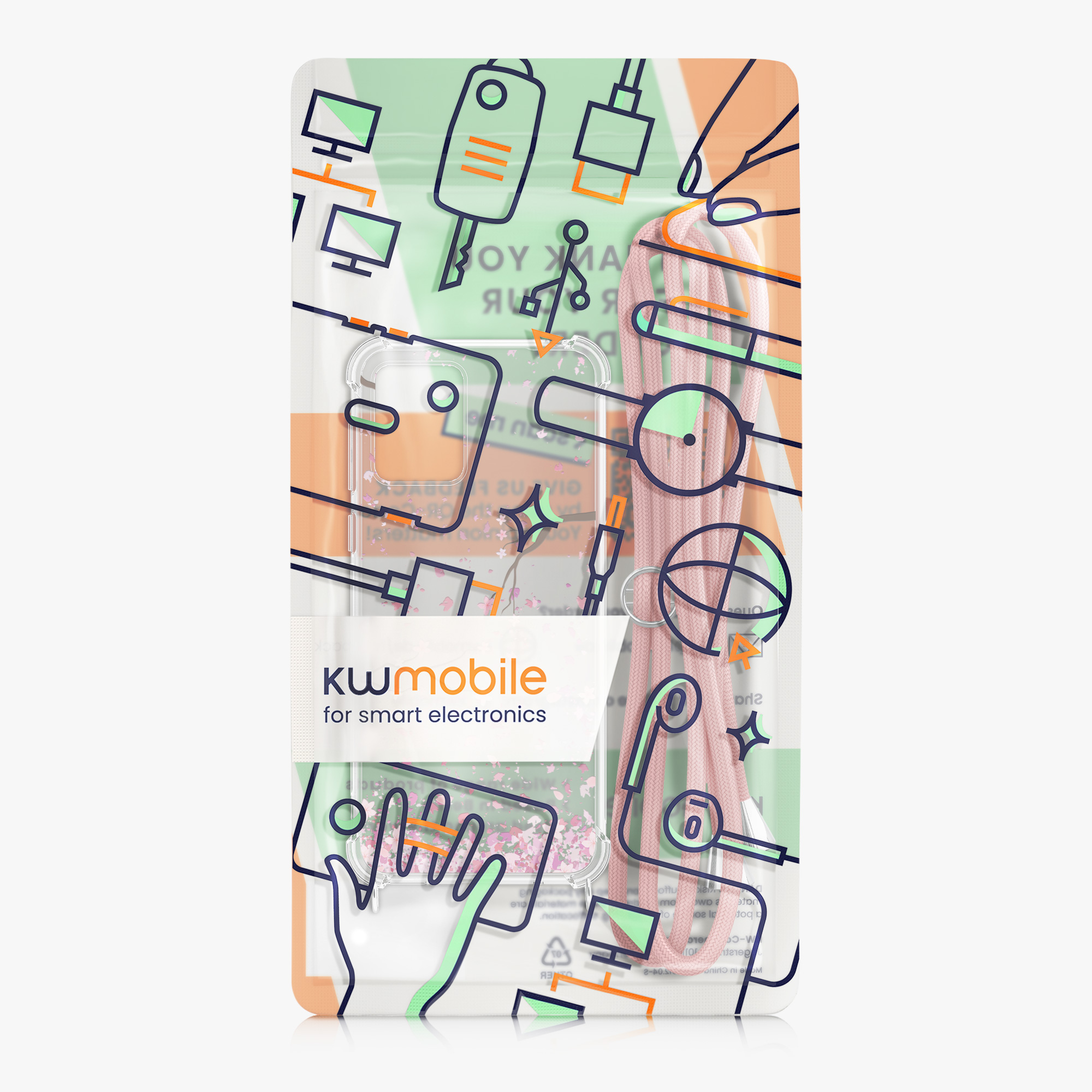 Kryt s popruhem kwmobile pro Motorola Moto E13 - Růžové třešňové květy / tmavě hnědá / transparentní
