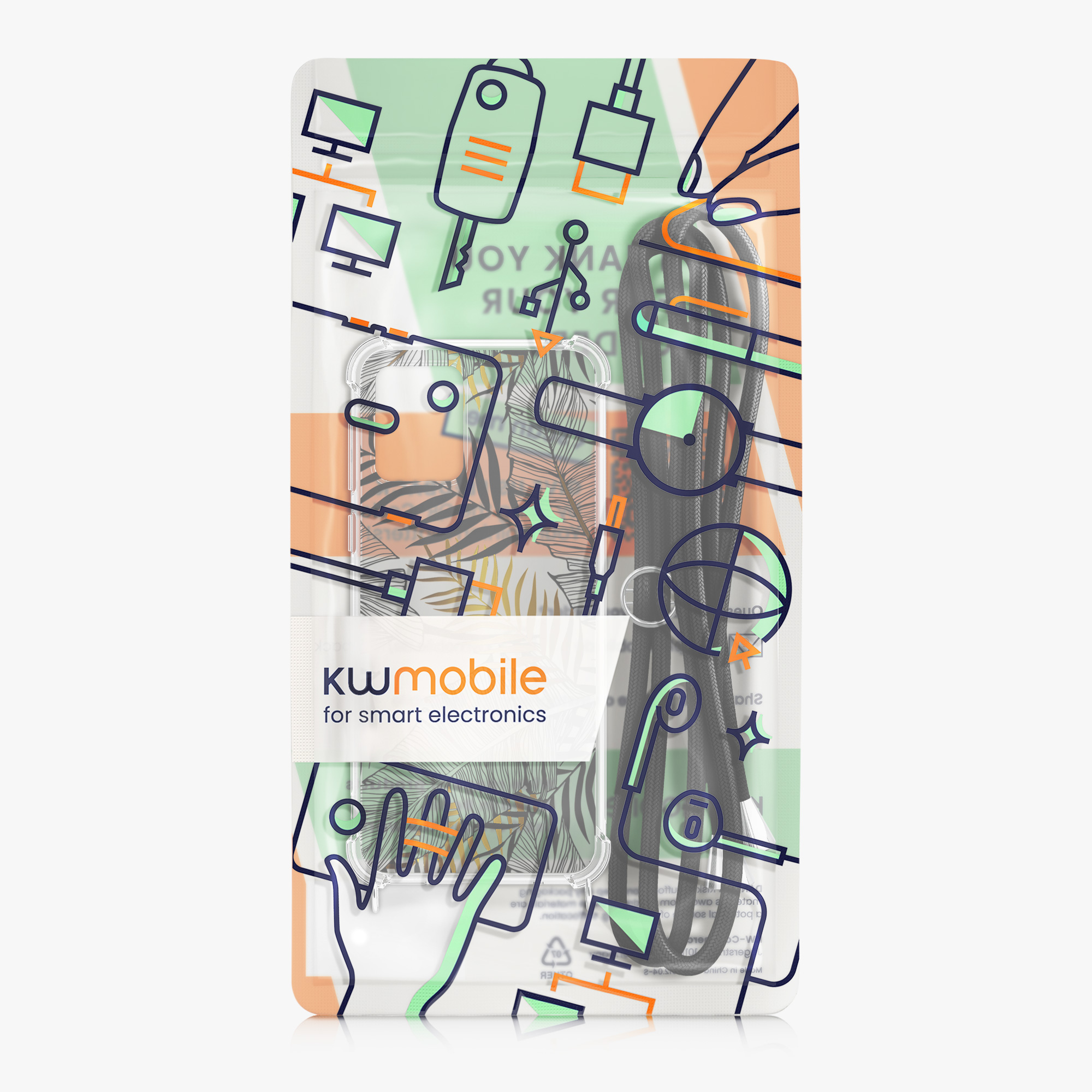 Kryt s popruhem kwmobile pro Motorola Moto E13 - Zlaté palmové listy / šedá / transparentní