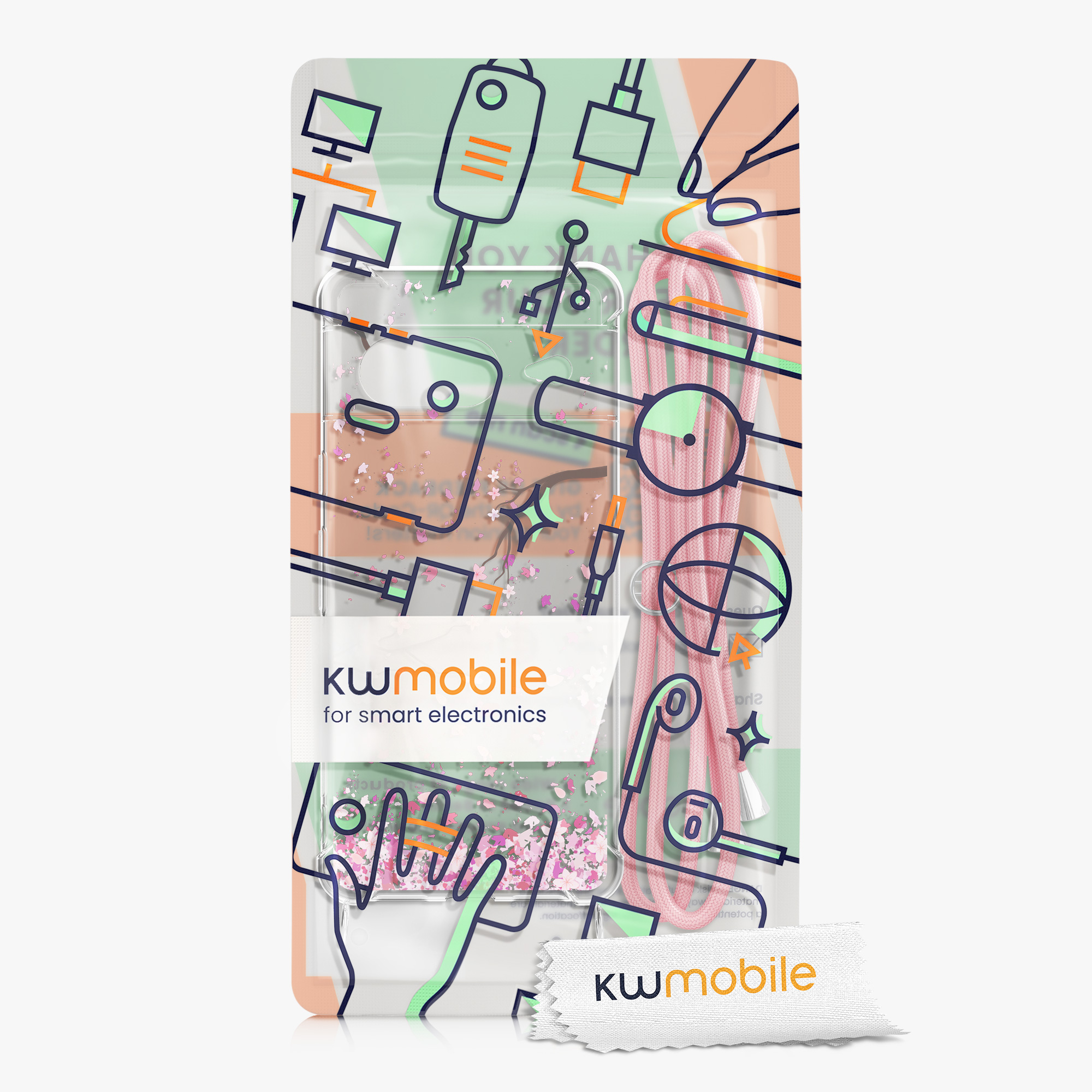 Crossbody kryt kwmobile pro Google Pixel 8 - třešňové květy - růžové / tmavě hnědé / transparentní
