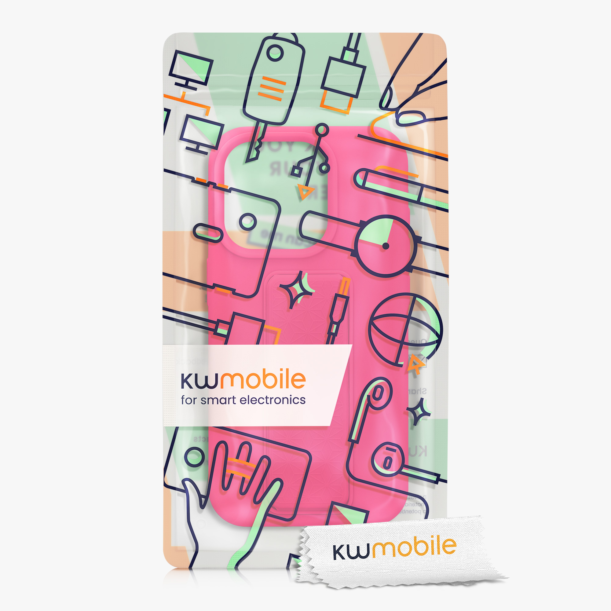 Kryt kwmobile s poutkem se stojánkem iPhone 15 Pro neonově růžová