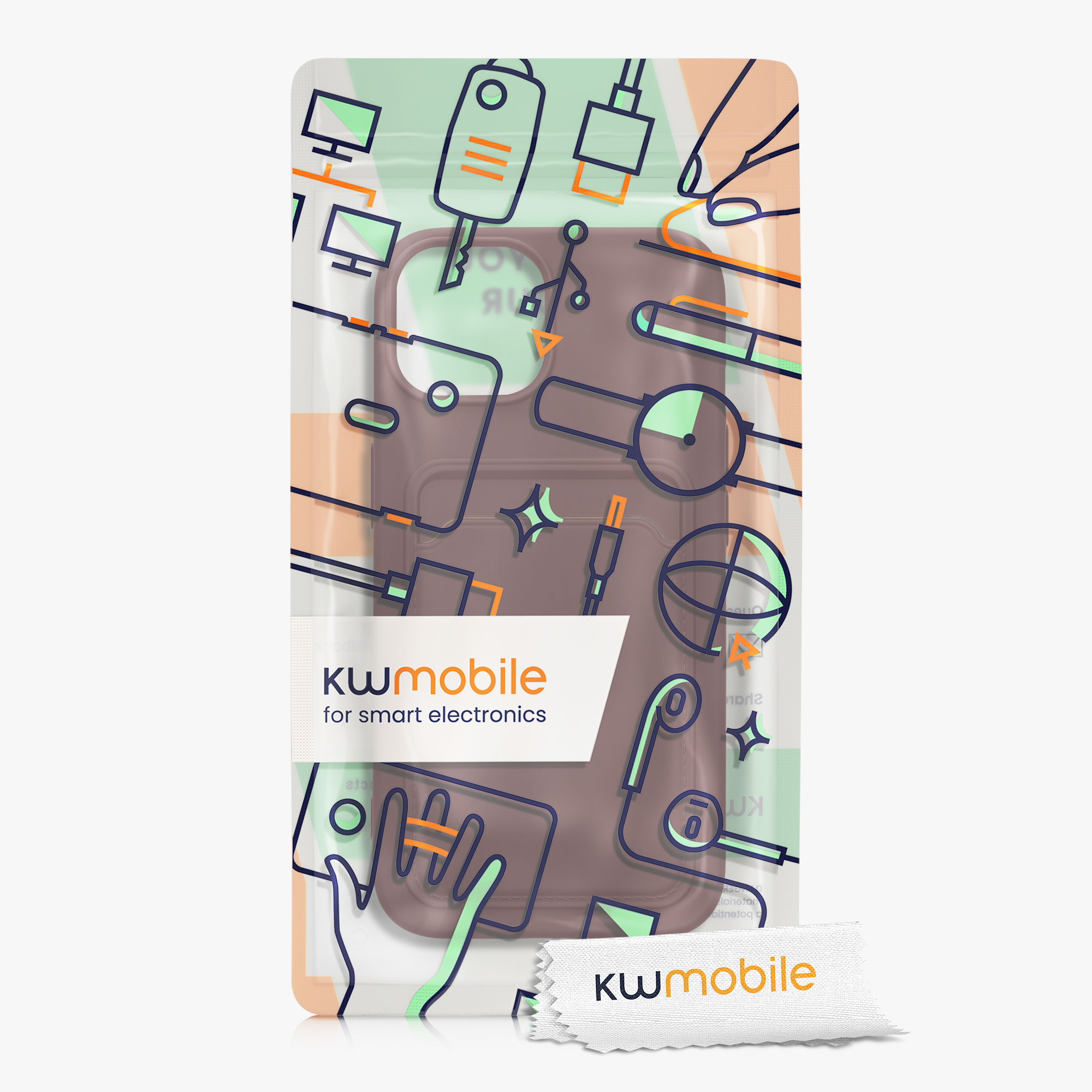 Kryt kwmobile s přihrádkou na kartu iPhone 15 červenohnědá