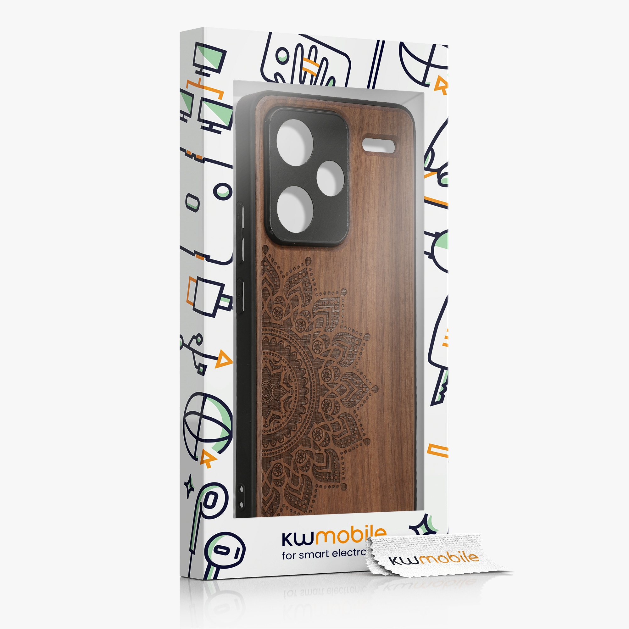 Dřevěný kryt Xiaomi Redmi Note 13 Pro+ 5G TPU nárazník tmavě hnědá kwmobile