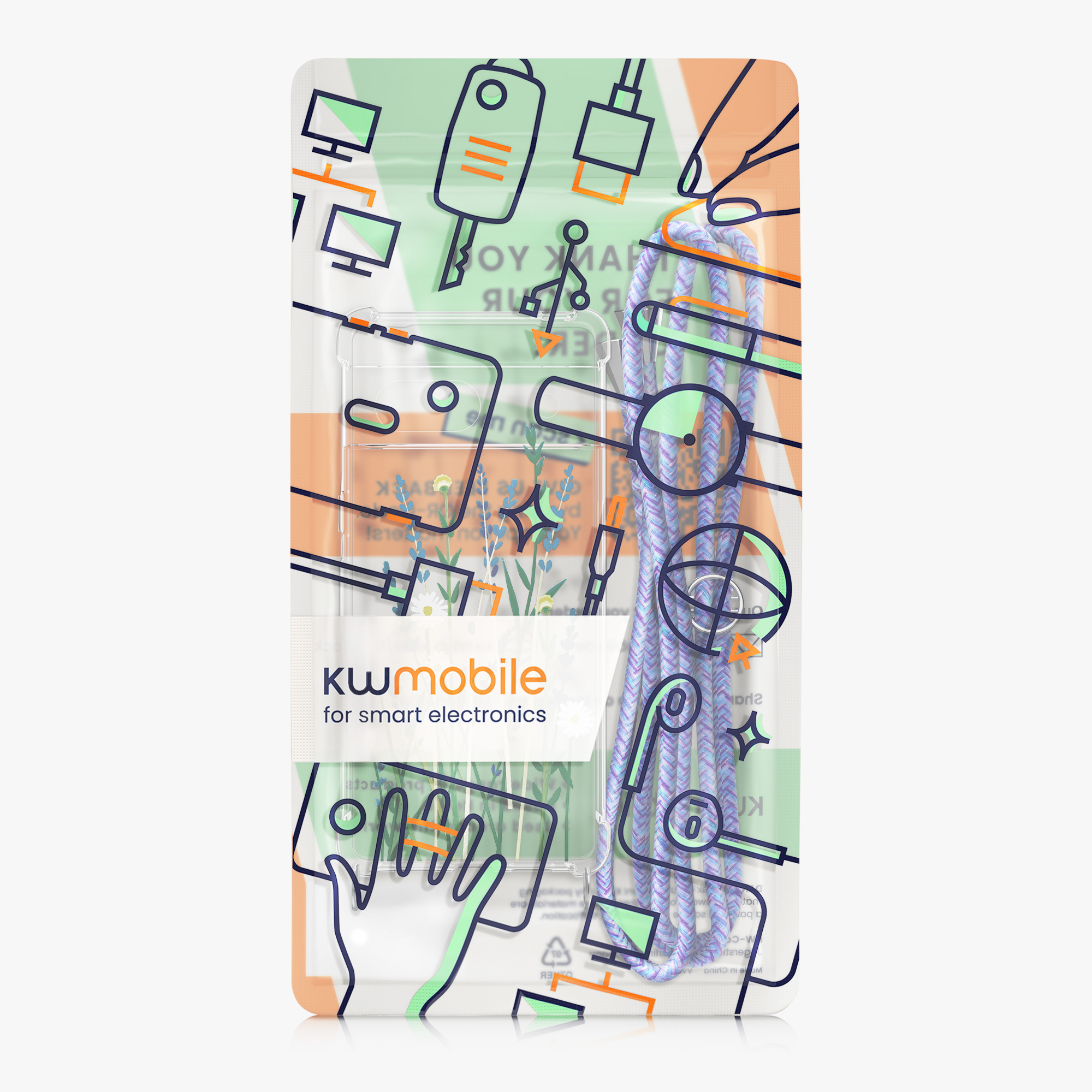Crossbody kryt kwmobile pro Google Pixel 8a - Wild Flowers Lavender / Green / Transparent