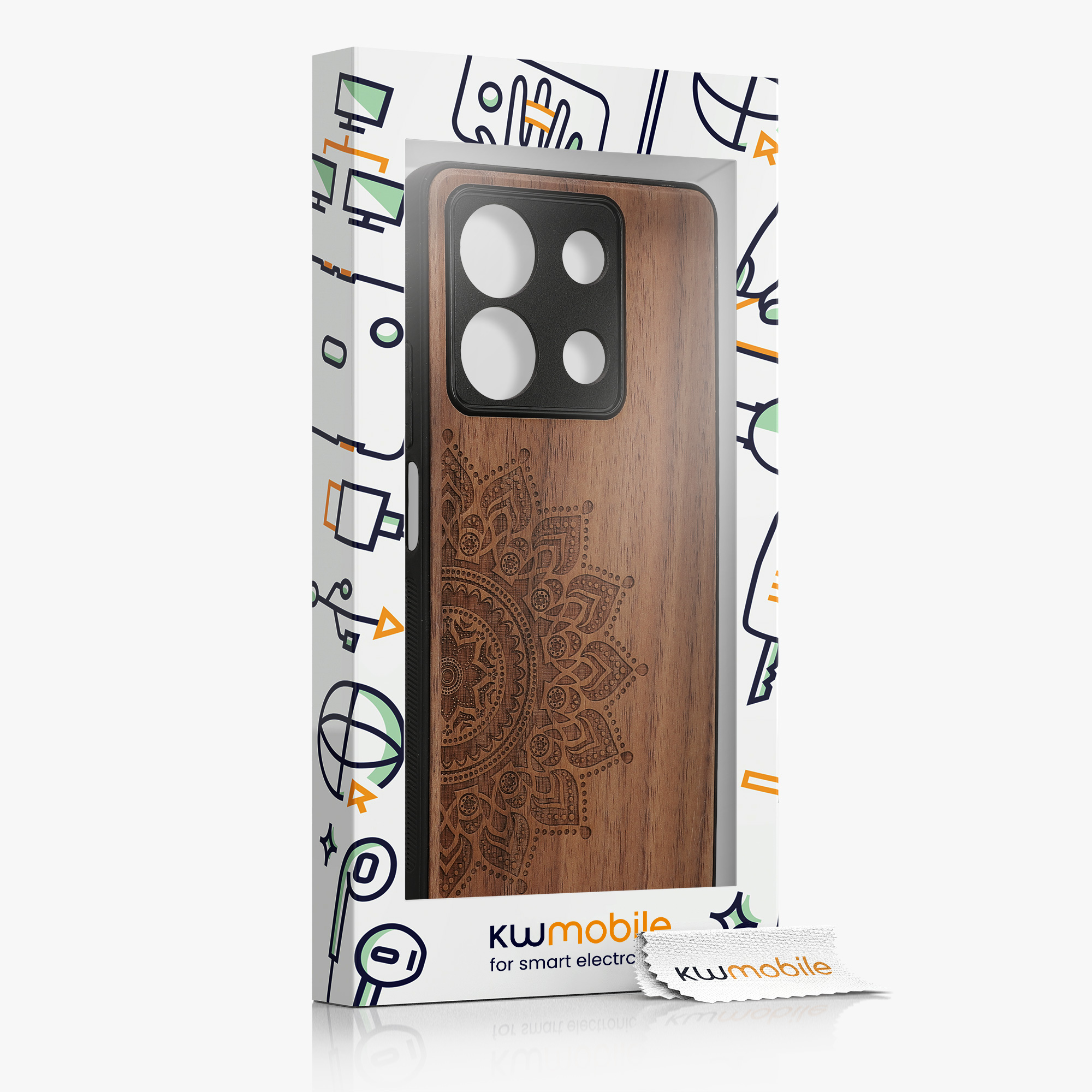 Dřevěný kryt Xiaomi Redmi Note 13 5G TPU nárazník tmavě hnědá kwmobile