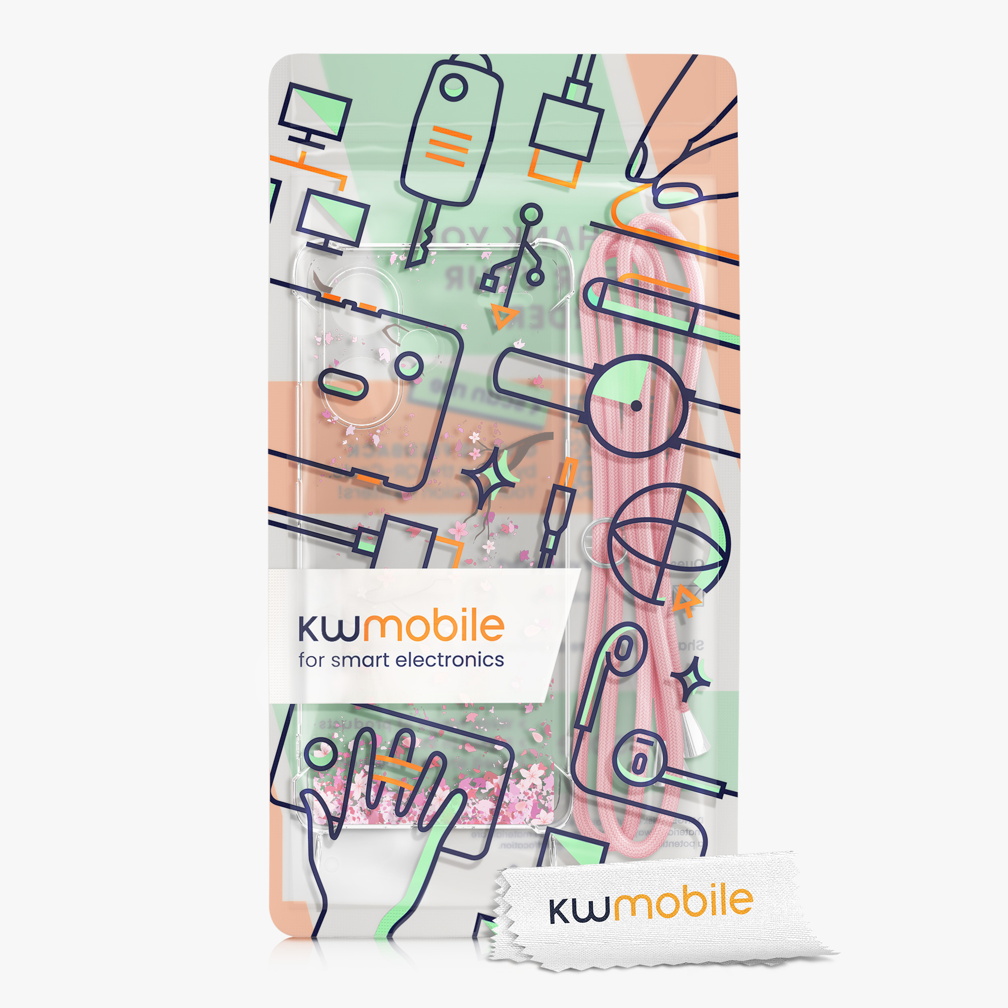Kryt Xiaomi Redmi Note 13 Pro+ 5G crossbody popruh třešňové květy - růžová/tmavě hnědá kwmobile