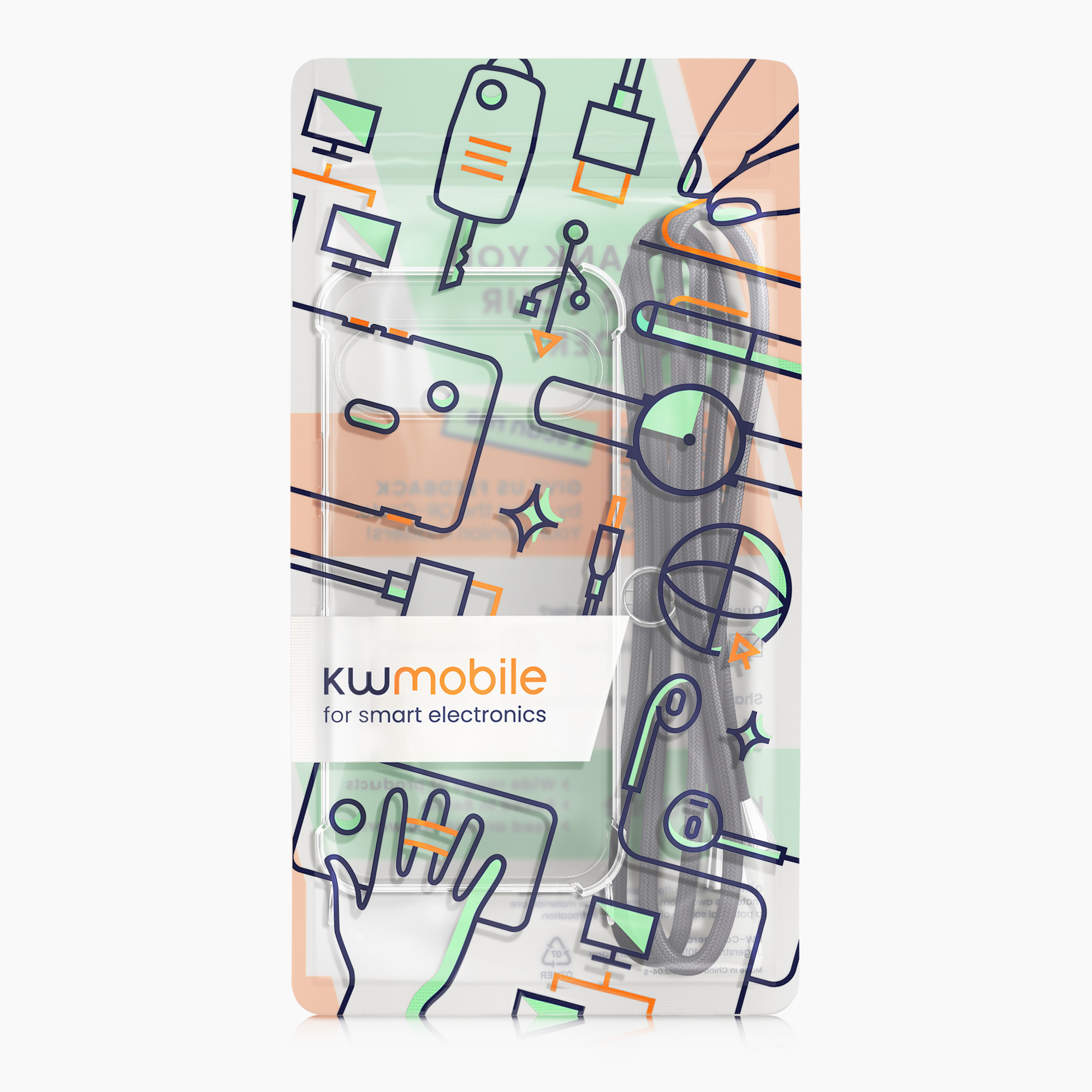 Crossbody kryt na mobil kwmobile Crossbody Case pro Google Pixel 9 / Pixel 9 Pro - šedá / transparentní