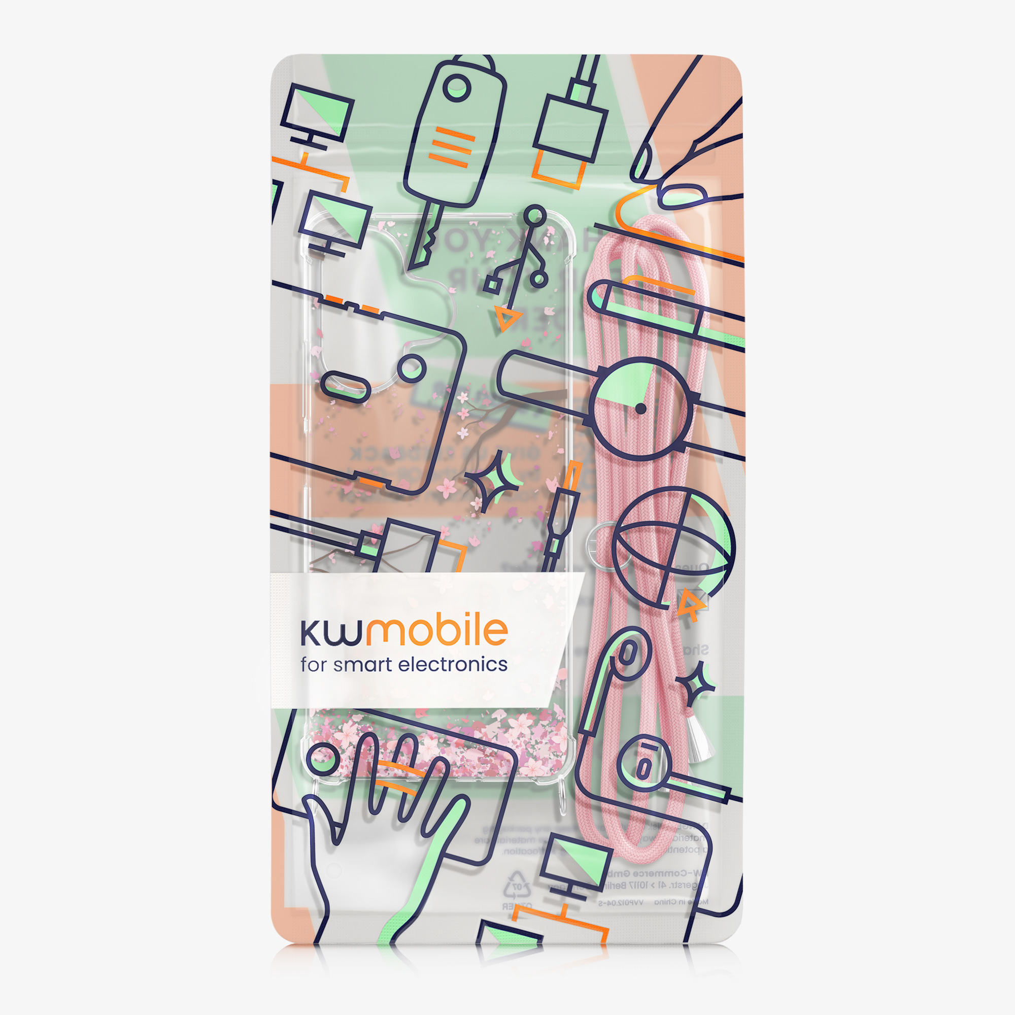 Kryt Xiaomi Redmi 13 crossbody popruh třešňové květy - růžová/tmavě hnědá kwmobile