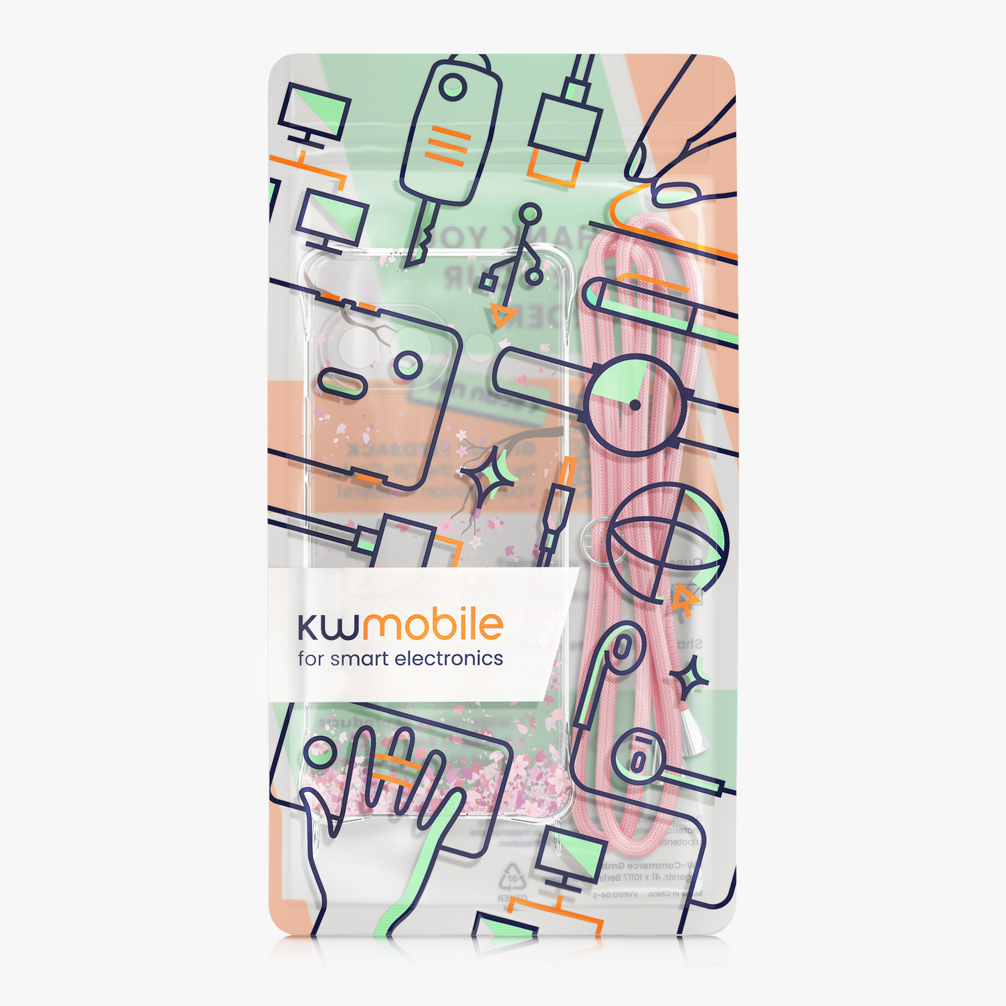 Crossbody kryt kwmobile pro Google Pixel 9a - růžové květy / tmavě hnědá / transparentní
