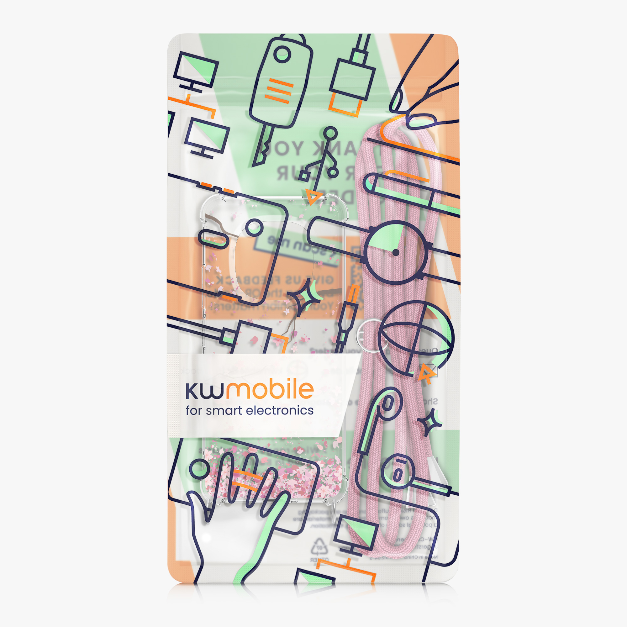 Kryt Xiaomi Redmi Note 14 Pro 5G crossbody popruh třešňové květy - růžová/tmavě hnědá kwmobile