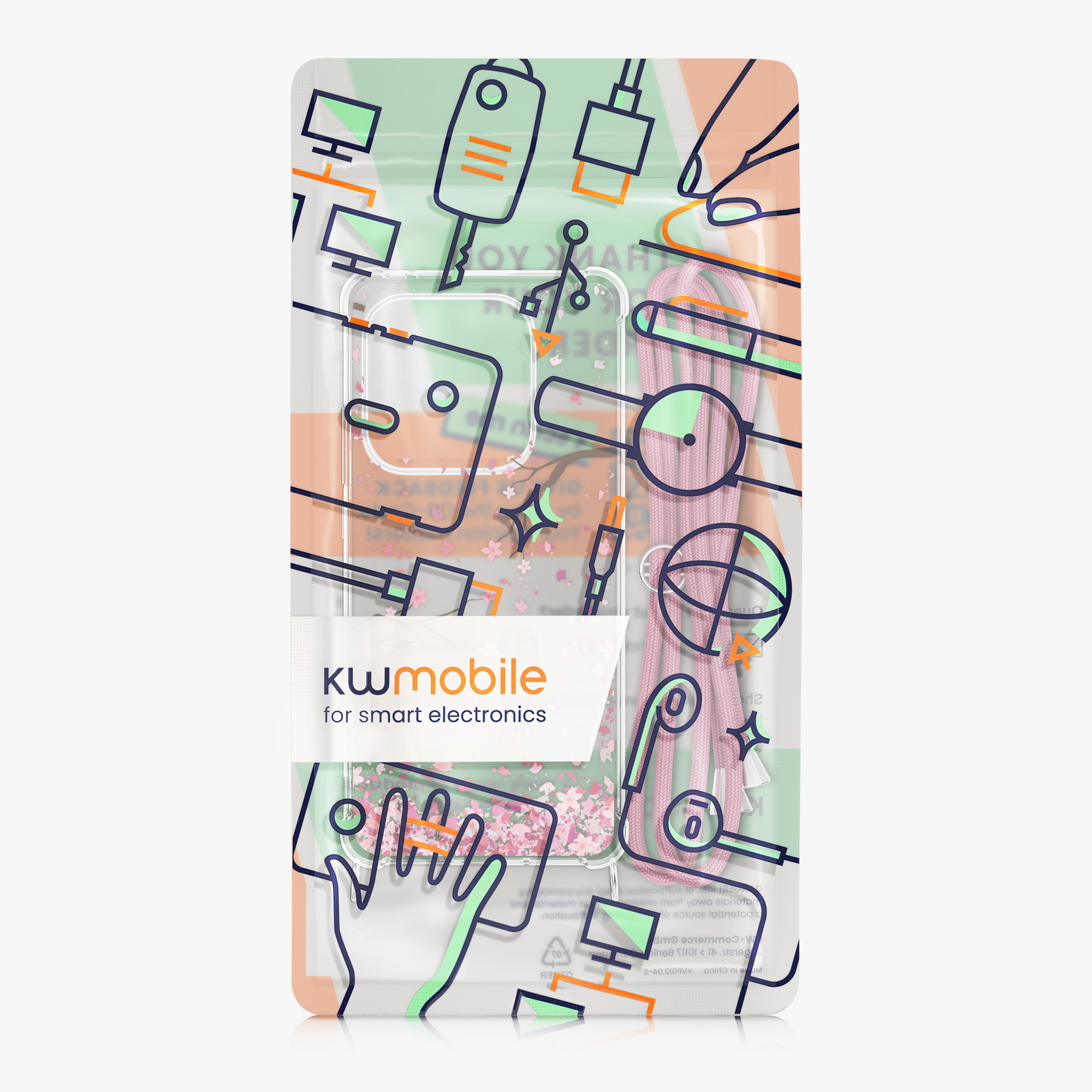 Kryt Xiaomi Redmi Note 14 5G (Not for 4G) crossbody popruh třešňové květy - růžová/tmavě hnědá kwmobile