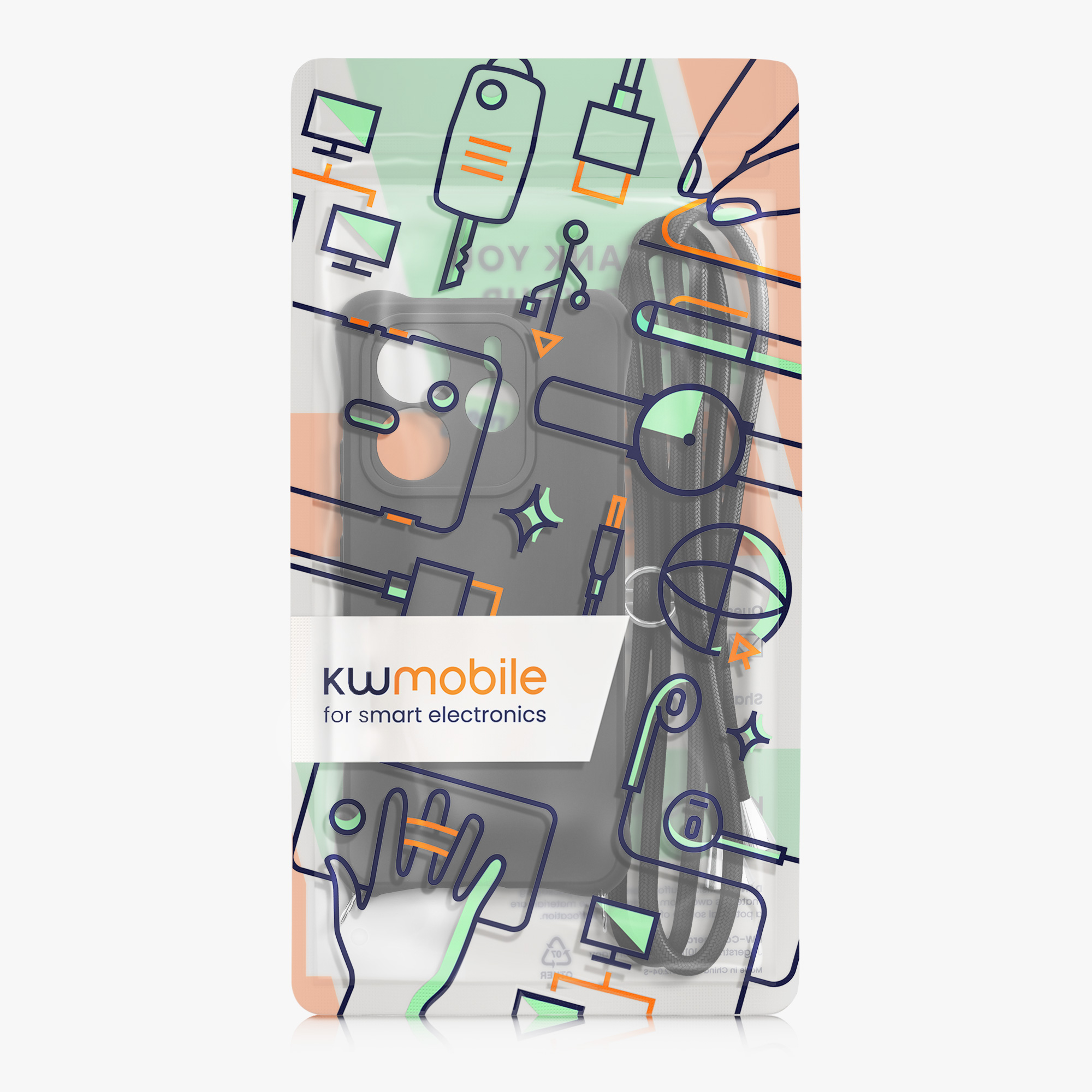 Kryt Xiaomi Redmi Note 14 5G (Not for 4G) crossbody popruh TPU černá matná kwmobile
