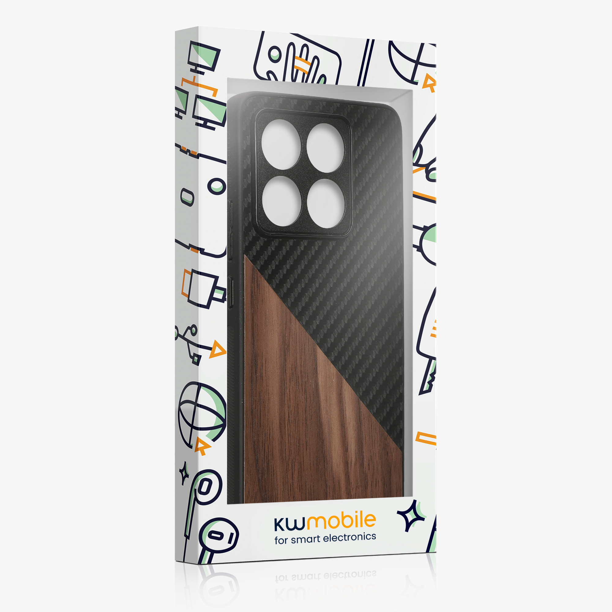Kryt na mobil Xiaomi 14T kwmobile Wood / Carbon tmavě hnědá
