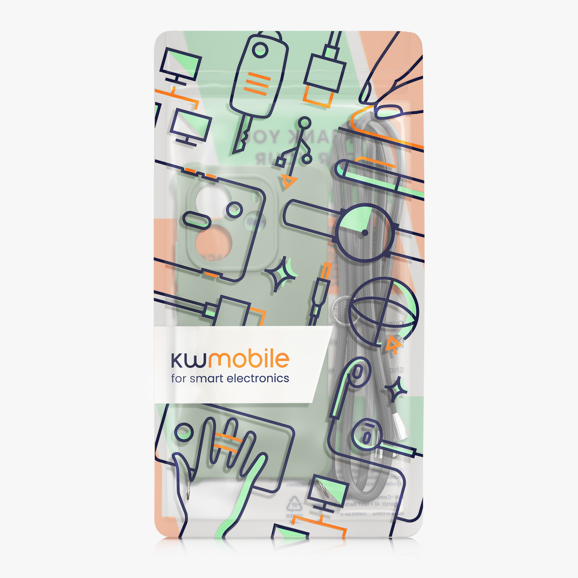 Kryt Xiaomi Redmi Note 14 4G (Not for 5G) crossbody popruh TPU šedozelená kwmobile