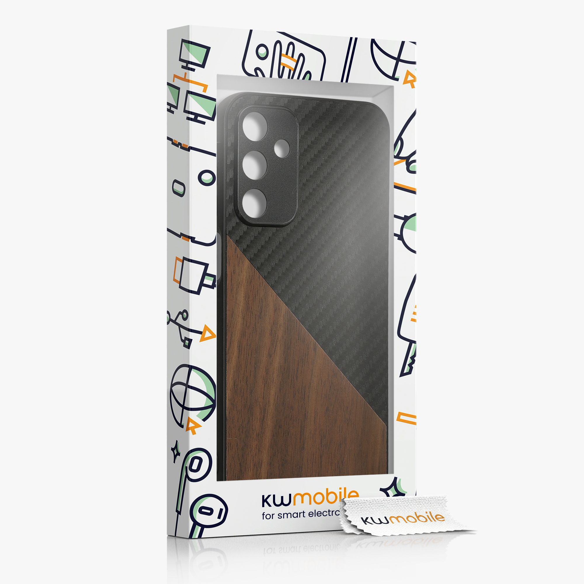 Dřevěný kryt na mobil Samsung Galaxy A15 5G kwmobile TPU rámeček Tmavě hnědá / černá
