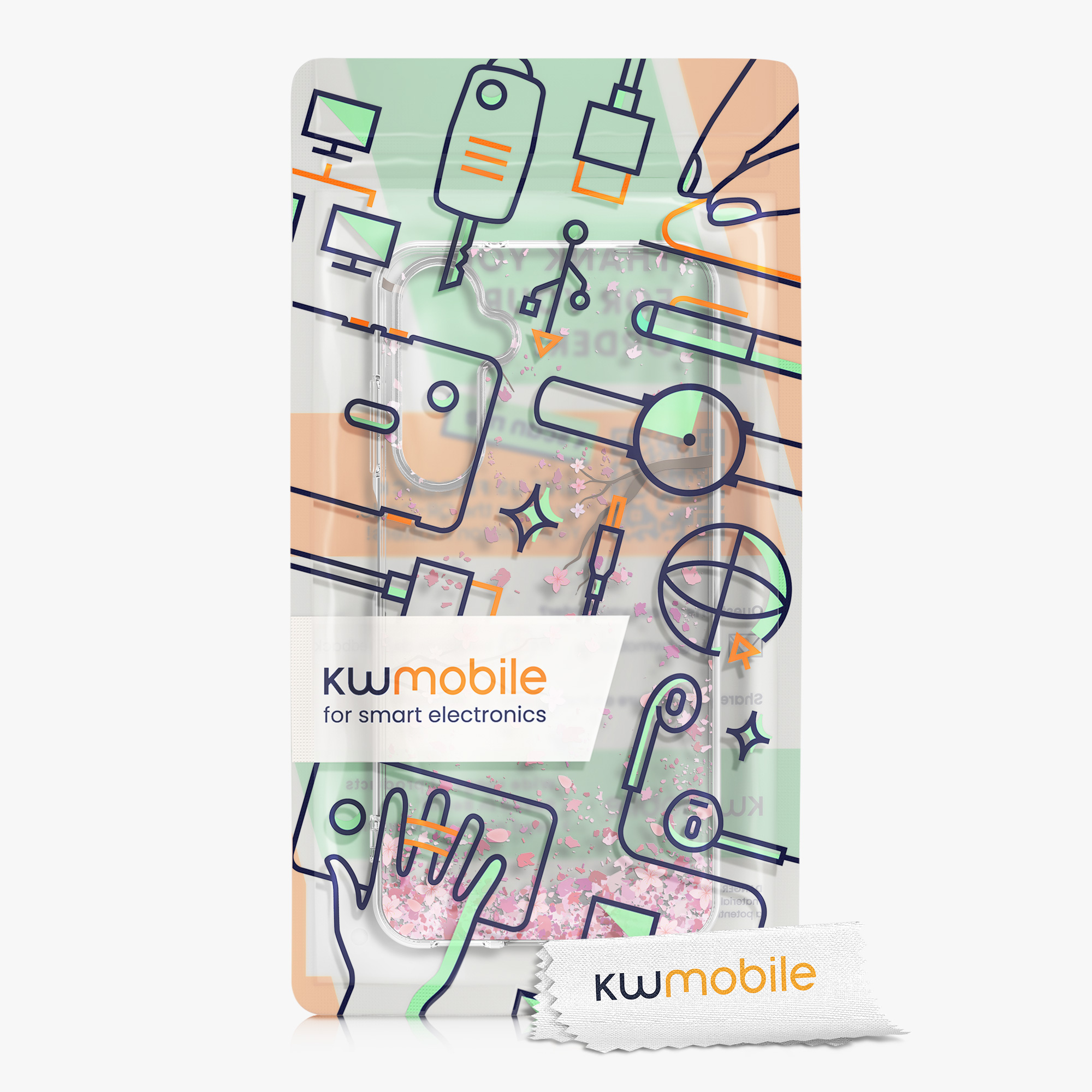 Kryt na mobil Samsung Galaxy A15 5G kwmobile motiv Cherry Blossoms Cherry Blossoms - růžová / tmavě hnědá / transparentní