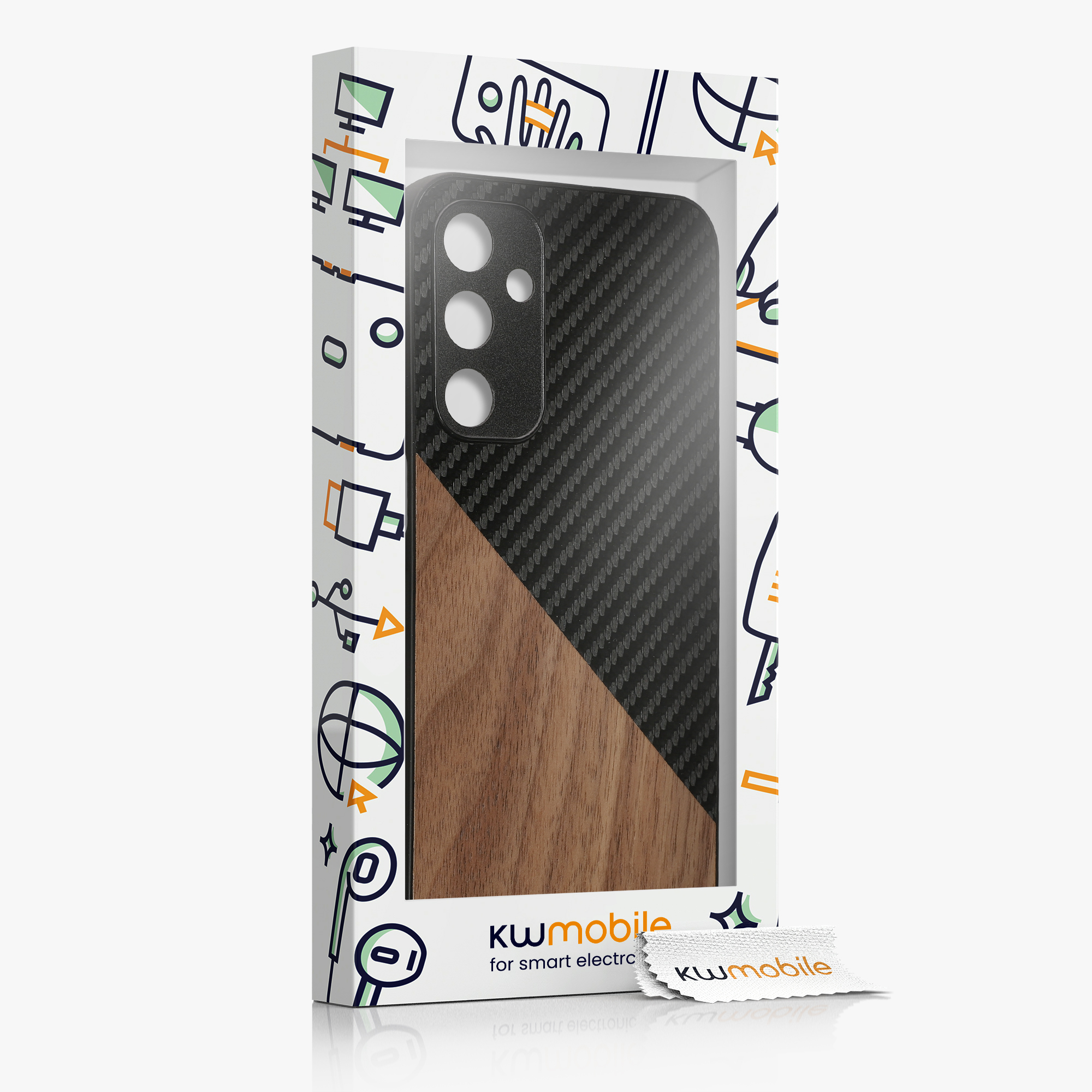 Dřevěný kryt na mobil Samsung Galaxy A25 kwmobile TPU rámeček Tmavě hnědá / černá
