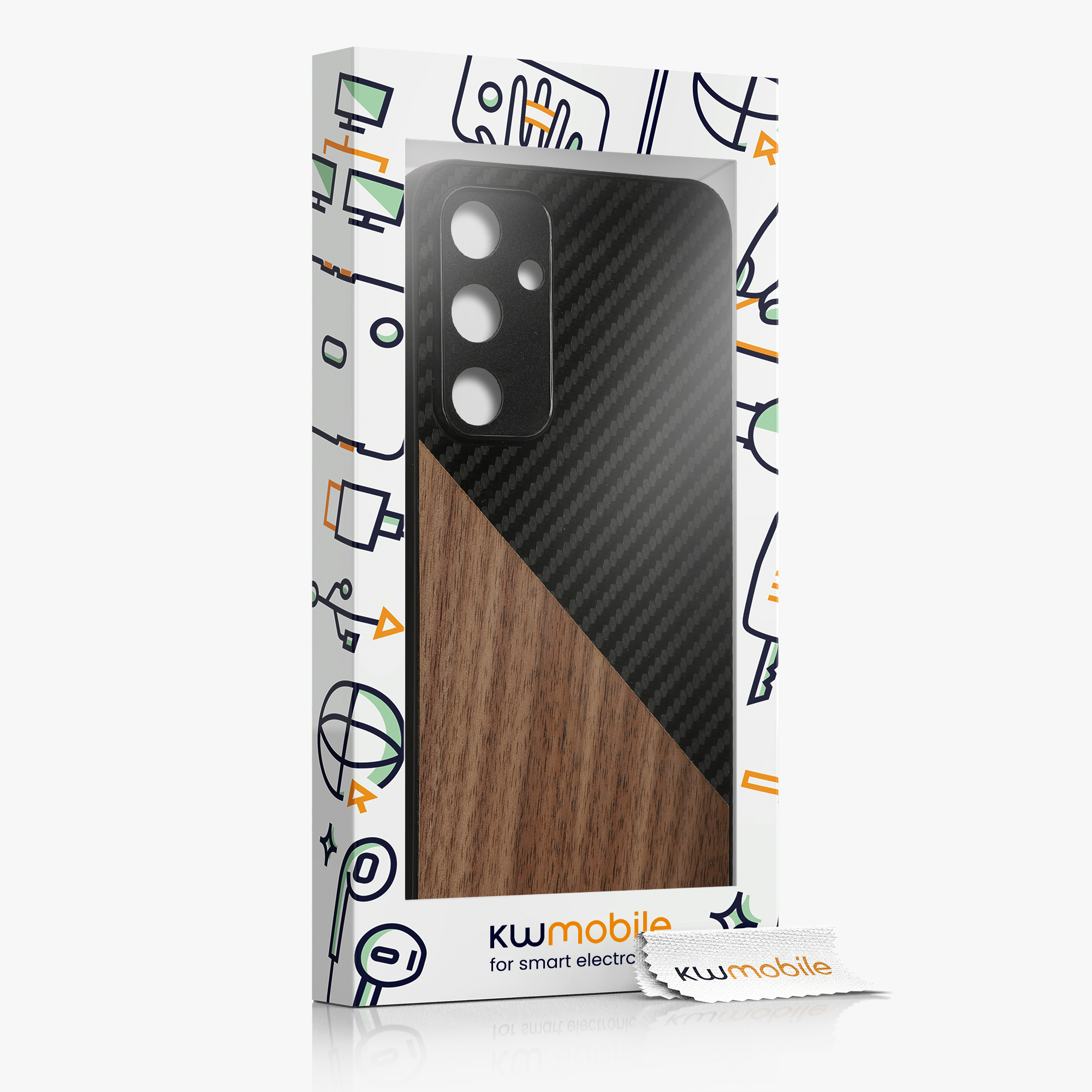 Dřevěný kryt na mobil Samsung Galaxy A55 5G kwmobile TPU rámeček Tmavě hnědá / černá