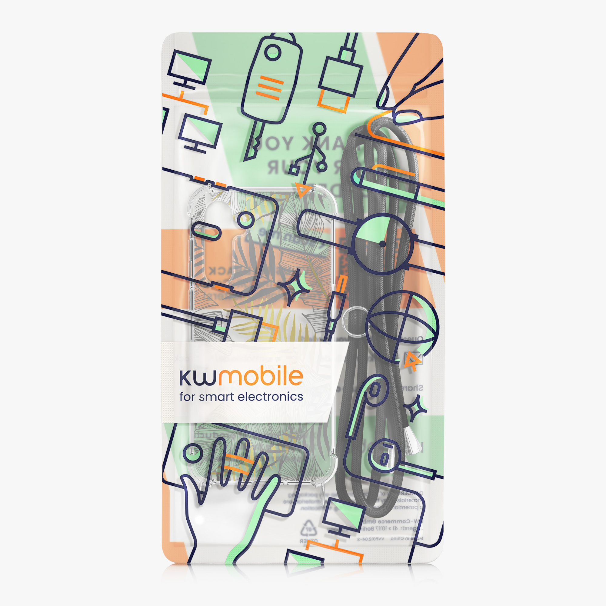 Crossbody kryt na mobil Samsung Galaxy A35 kwmobile Palm Leaves žluto-šedo-transparentní