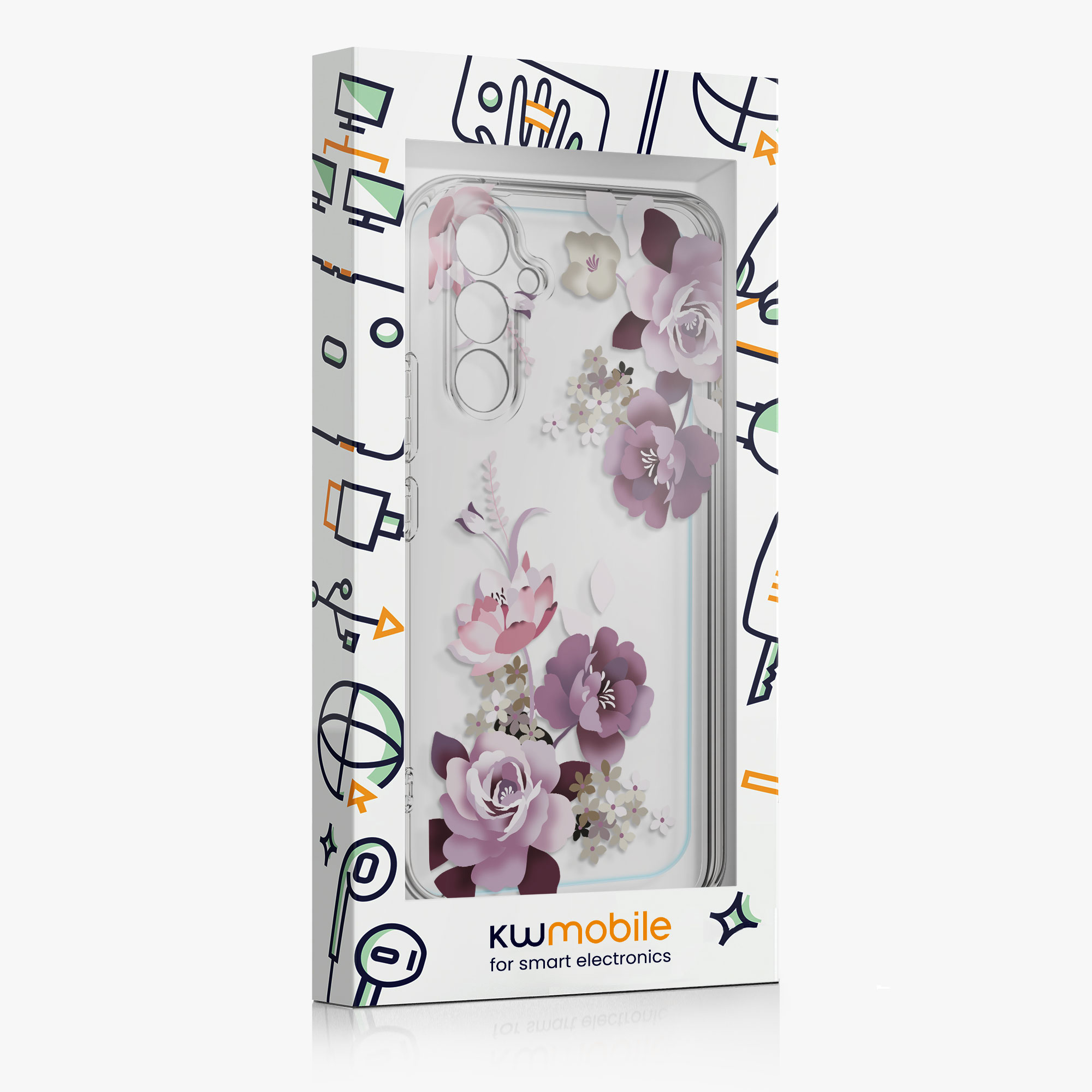 Průhledný kryt na mobil Samsung Galaxy A54 5G kwmobile motiv Flower Bouquets Flower Bouquets - pastelová fialová / transparentní