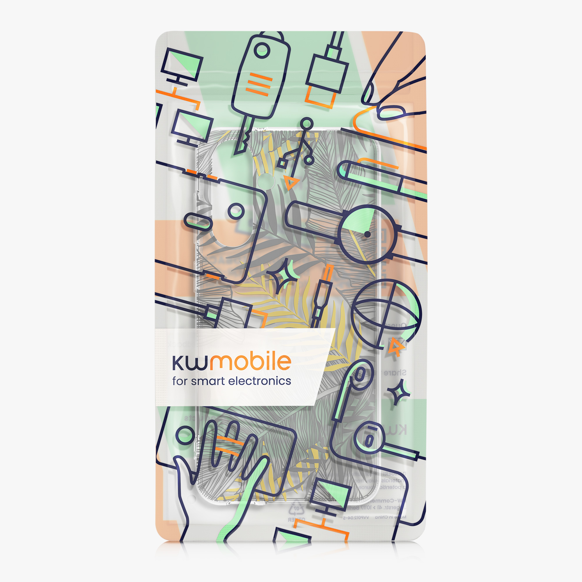Průhledný kryt na mobil Samsung Galaxy A56 5G kwmobile motiv Palm Leaves Palm Leaves - žlutá / šedá / transparentní
