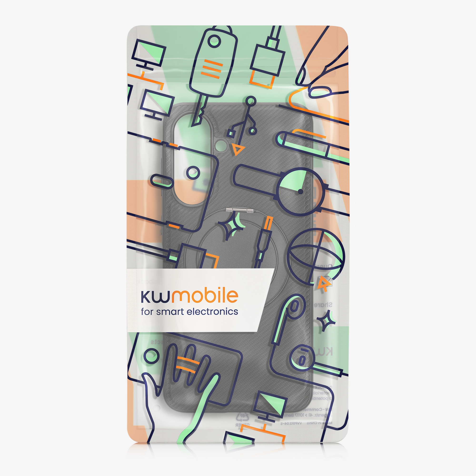 Kryt na mobil Samsung Galaxy A56 5G kwmobile MagSafe ring stand 360° PU kůže carbon Černá - PU kůže s carbon texturou