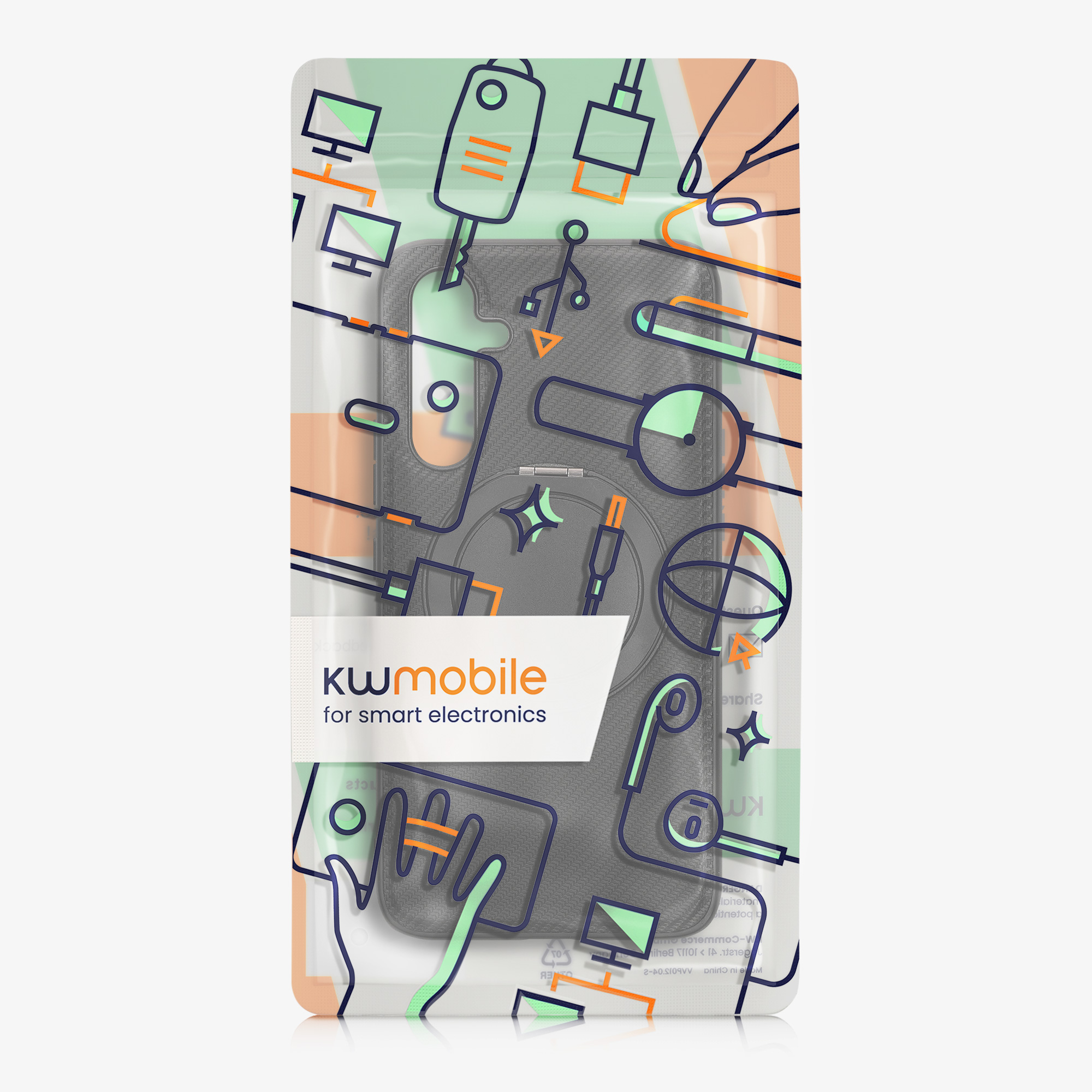 Kryt na mobil Samsung Galaxy A54 5G kwmobile MagSafe ring stand 360° PU kůže carbon Černá - PU kůže s carbon texturou