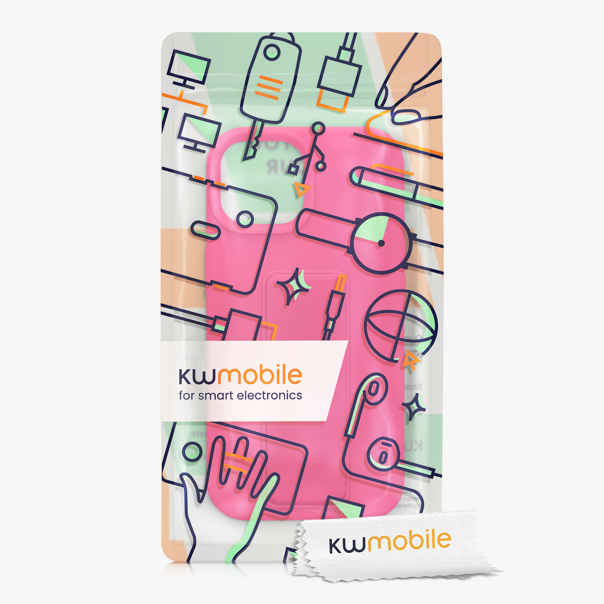 Kryt kwmobile s poutkem se stojánkem iPhone 15 neonově růžová