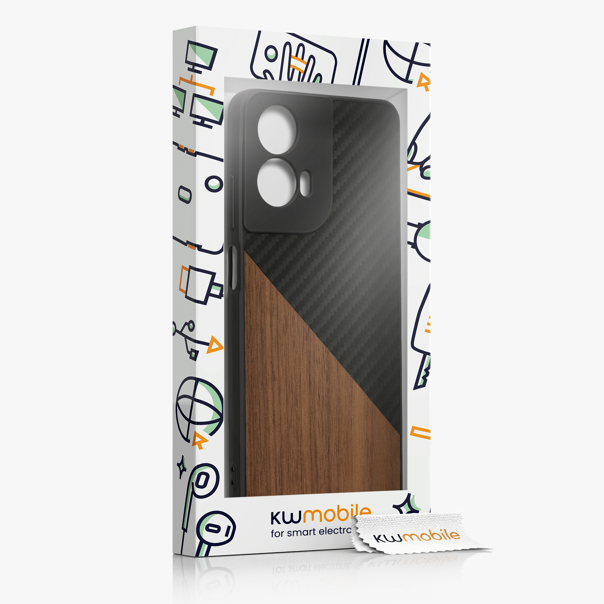 Dřevěný kryt kwmobile pro Motorola Moto G24 / E14 / G04 / G04s - Tmavě hnědá / černá
