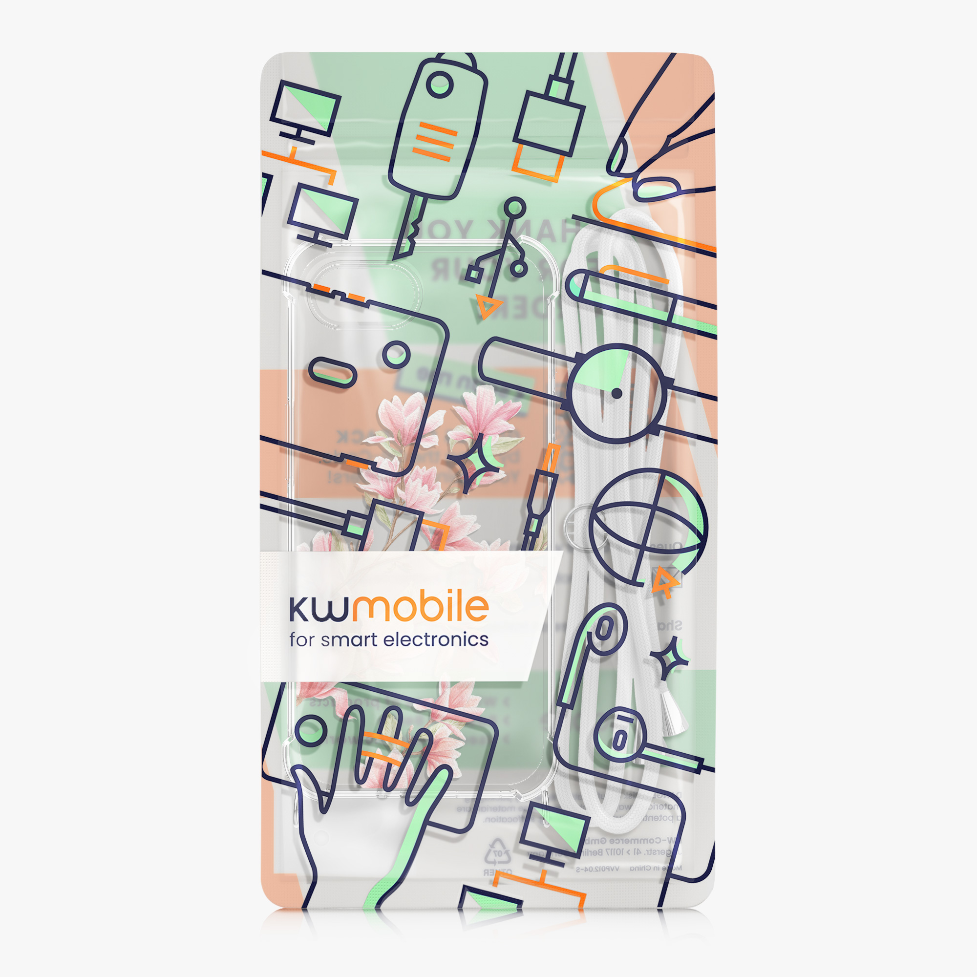 Crossbody pouzdro kwmobile pro Apple iPhone 17e / iPhone 16e - magnolie, transparentní, bílá, růžová