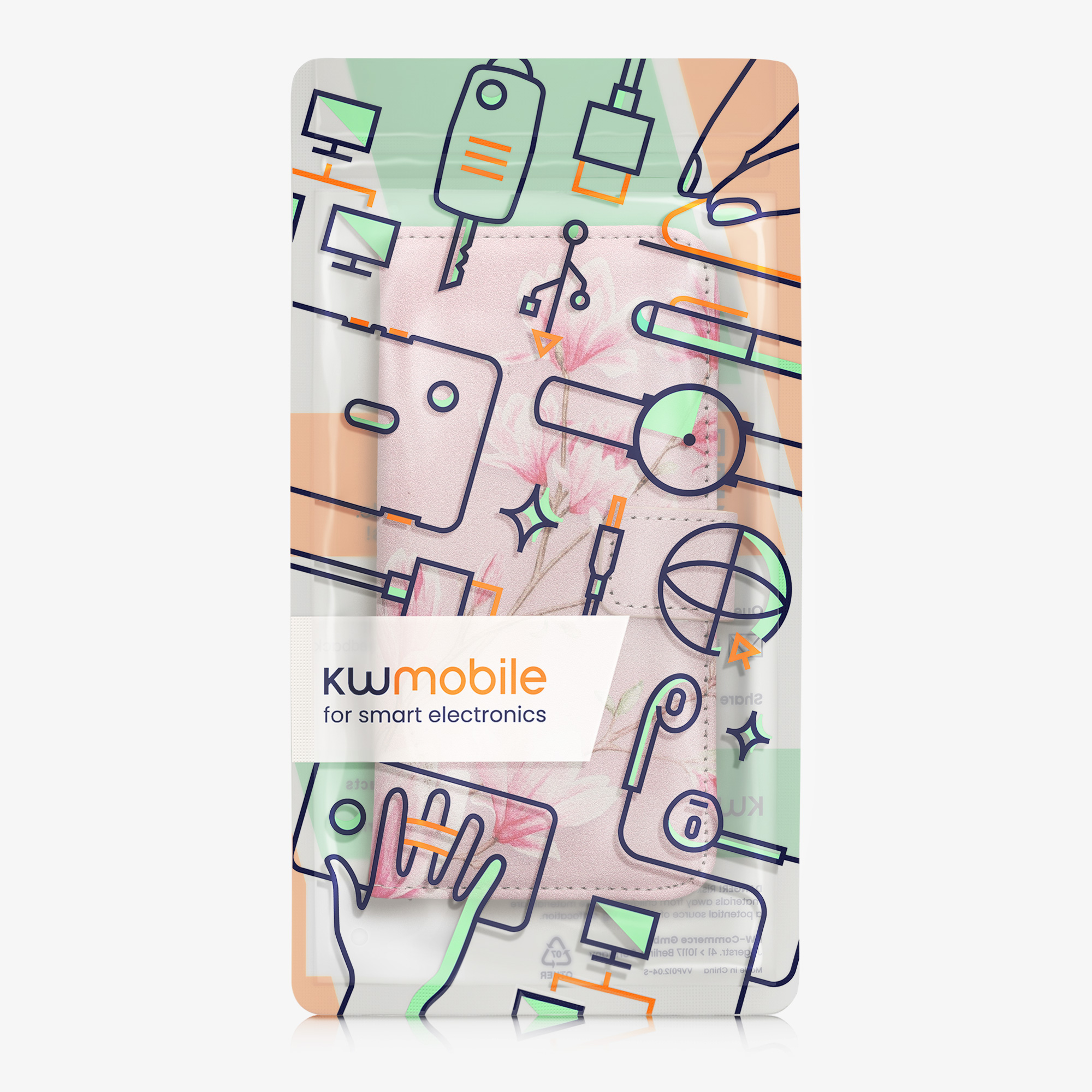 Flipové pouzdro kwmobile pro Apple iPhone 17e / iPhone 16e - magnolie, bílá, růžová