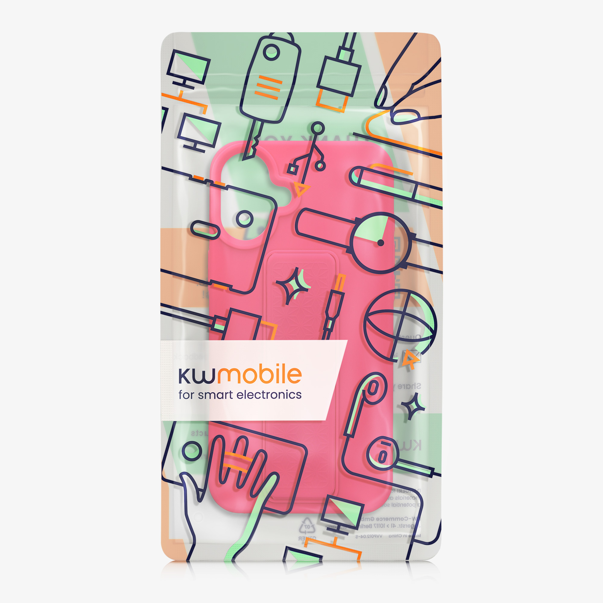 Kryt na mobil s poutkem a stojánkem Apple iPhone 16 Plus kwmobile - neonově růžová