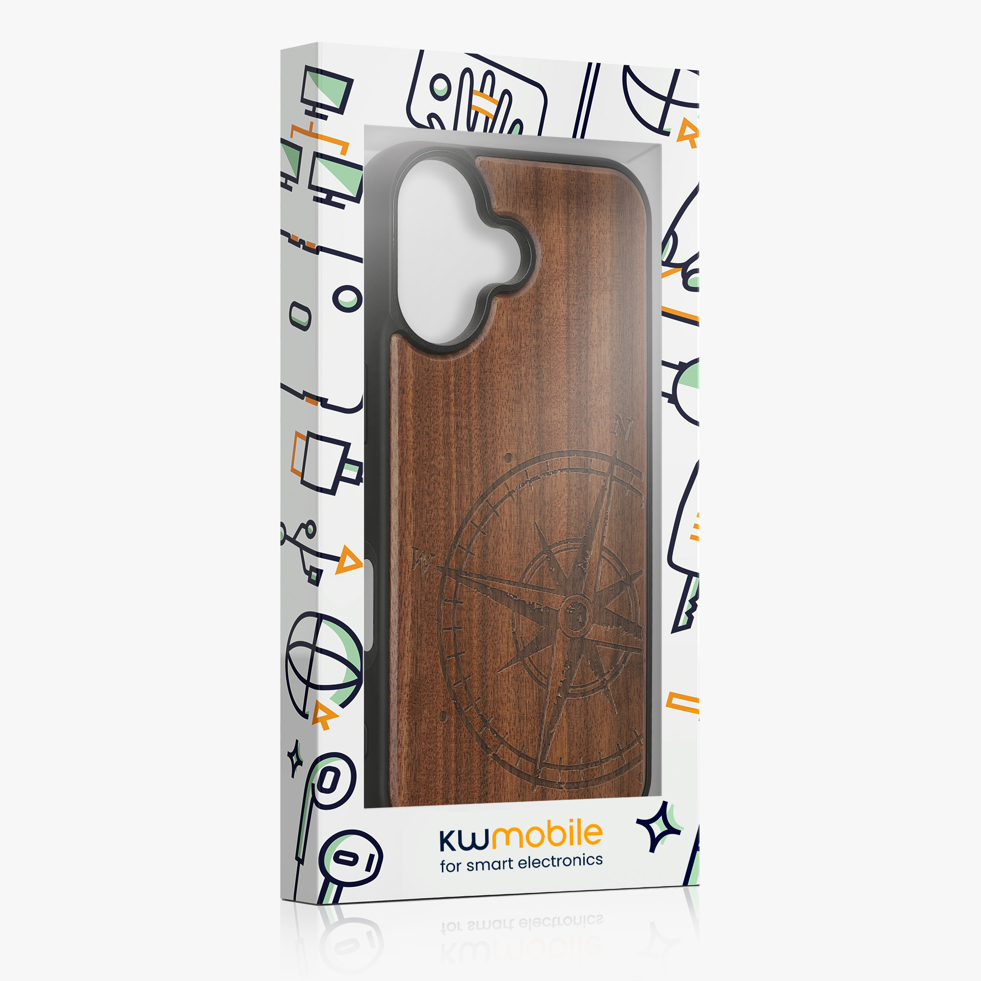 Dřevěný kryt Kwmobile pro iPhone 17 - navigational compass dark brown