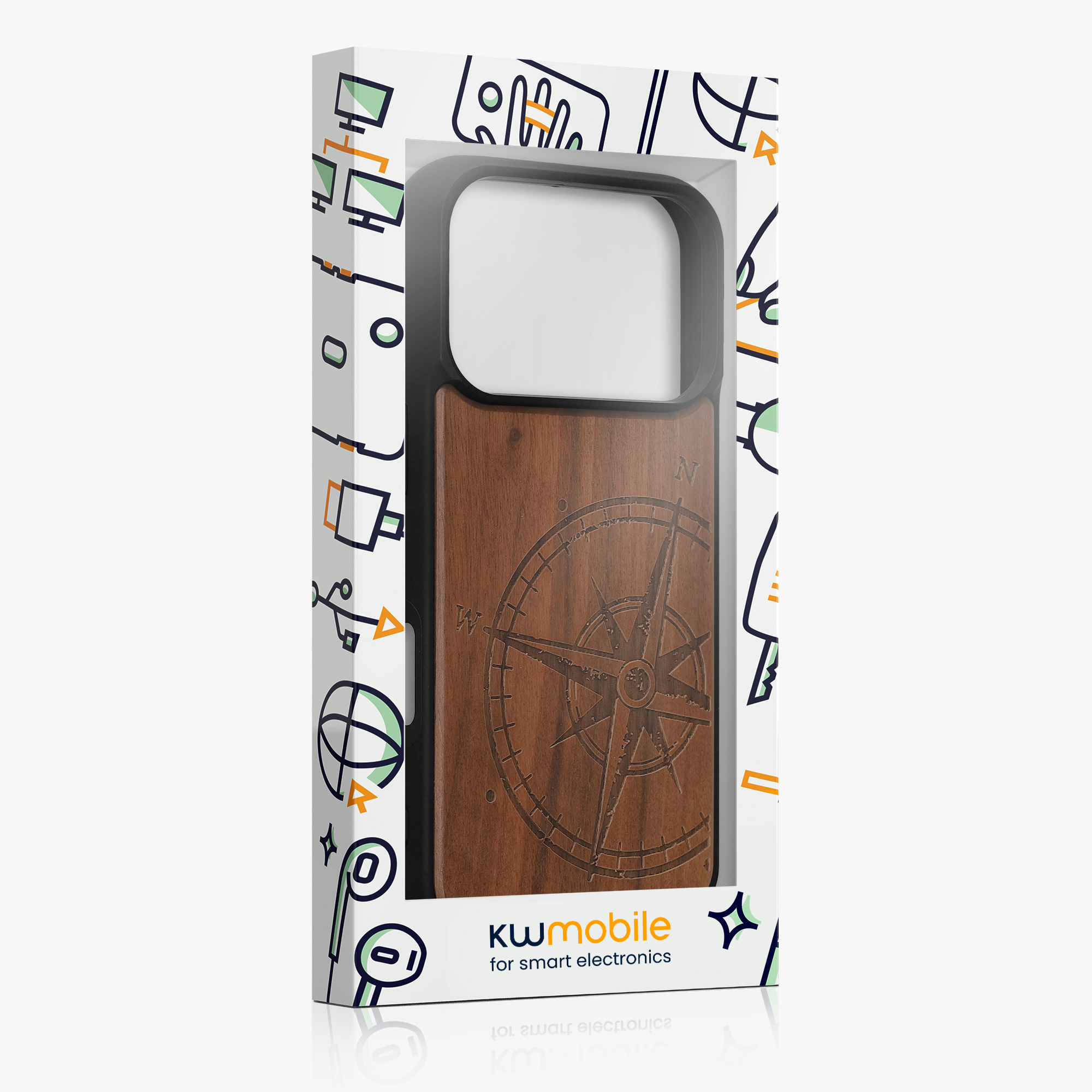 Dřevěný kryt Kwmobile pro iPhone 17 Pro - navigational compass dark brown
