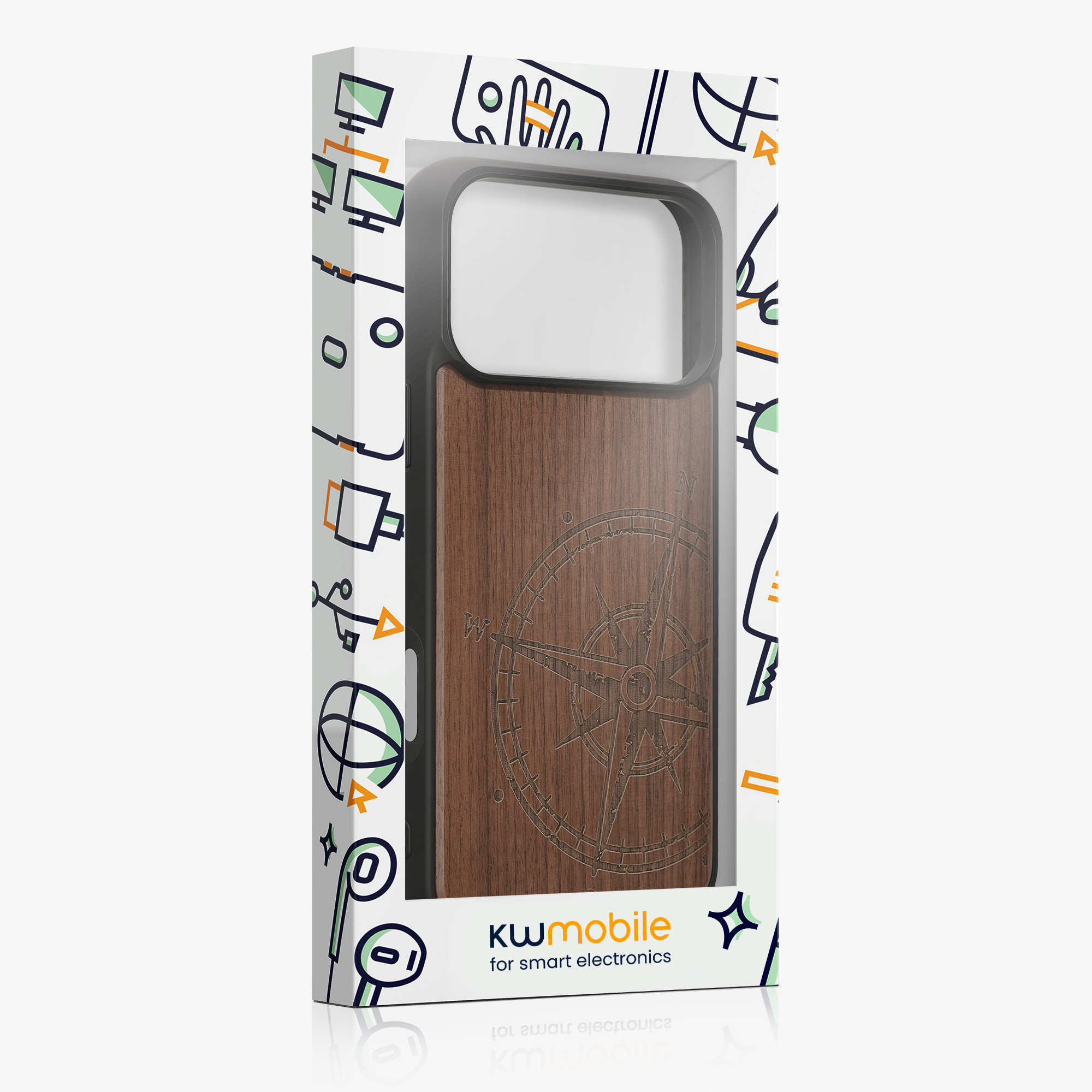 Dřevěný kryt Kwmobile pro iPhone 17 Pro Max - navigational compass dark brown
