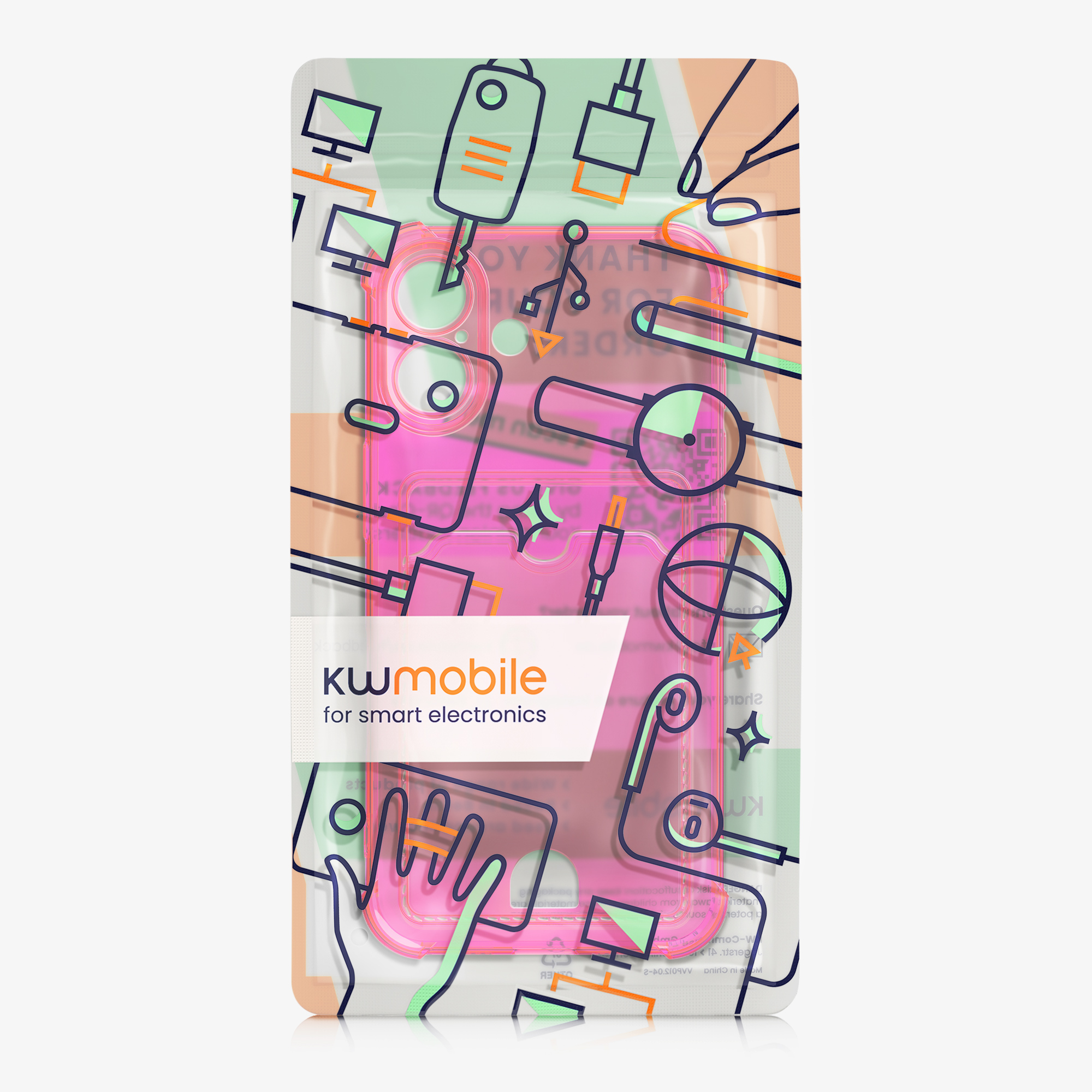Kryt s přihrádkou na kartu kwmobile pro iPhone 16 - neonově růžová / transparentní