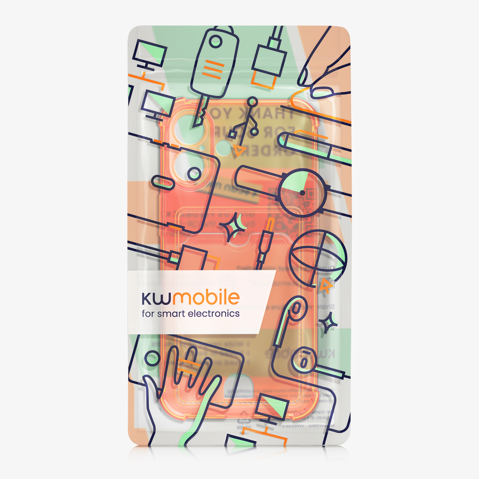 Kryt s přihrádkou na kartu kwmobile pro iPhone 16 - ovocně oranžová / transparentní