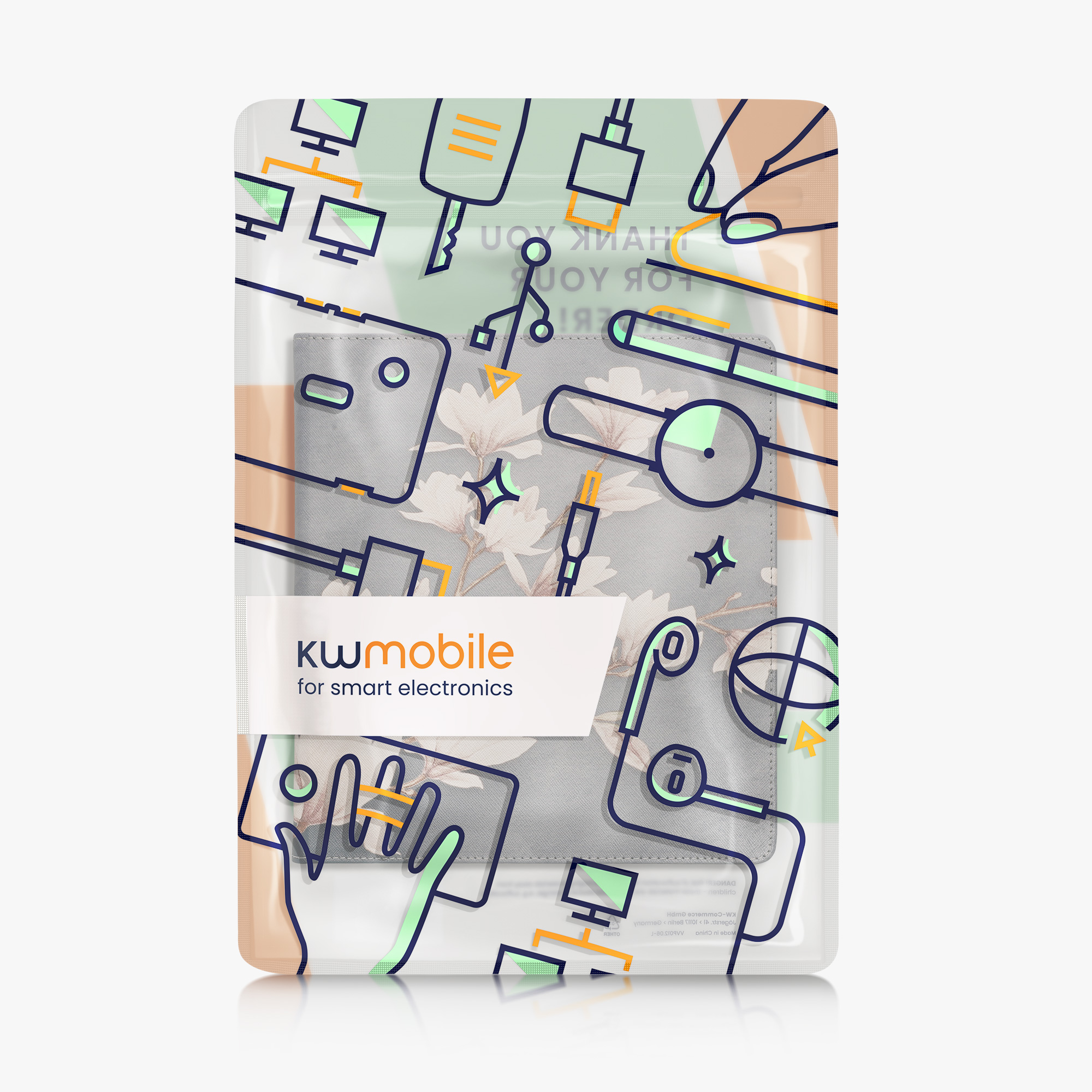 Pouzdro na čtečku kwmobile Kindle Scribe 2022/2024 - Magnolias - taupe / bílá / modrošedá