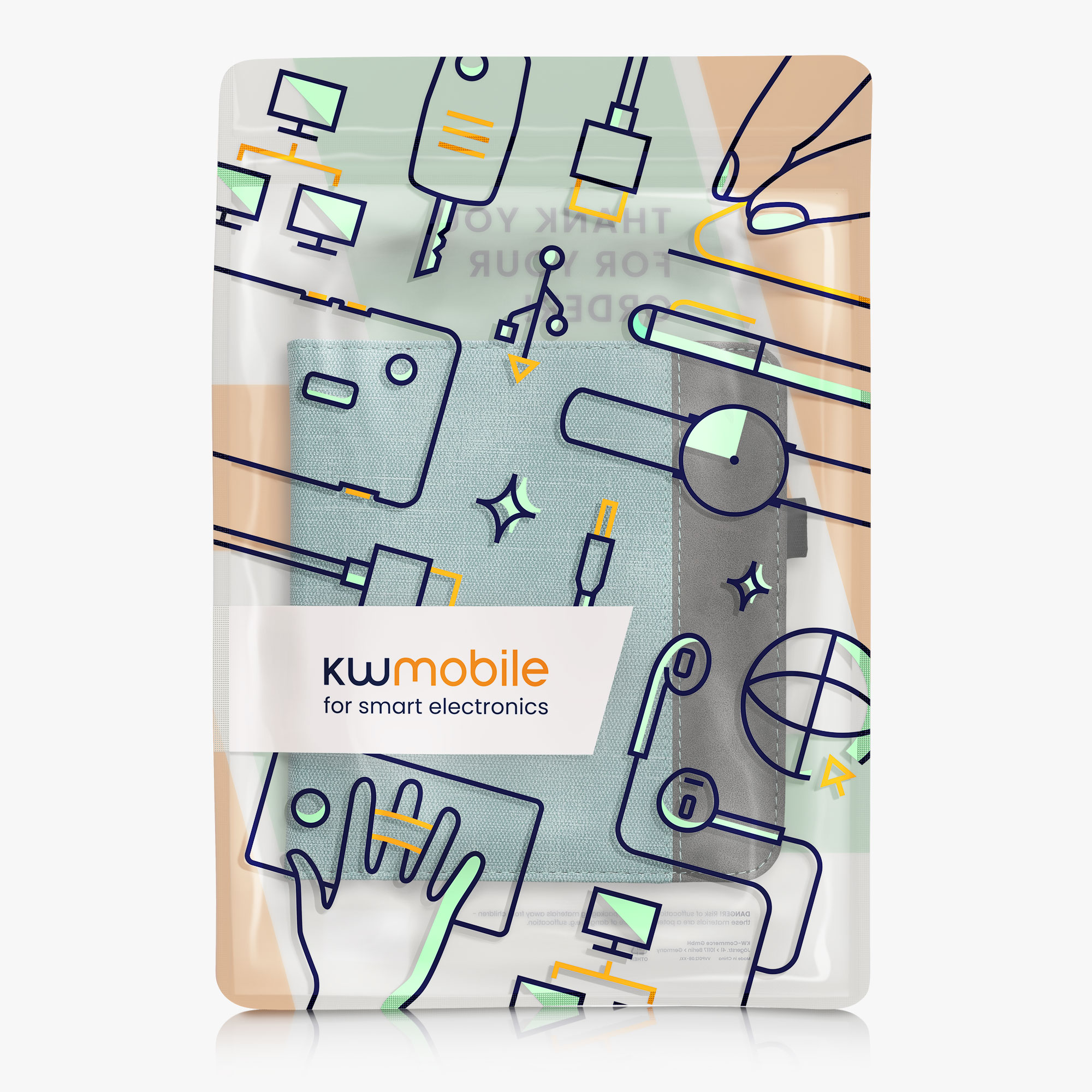 kwmobile pouzdro na čtečku Kobo Libra Colour Cover, mint / tmavě šedá
