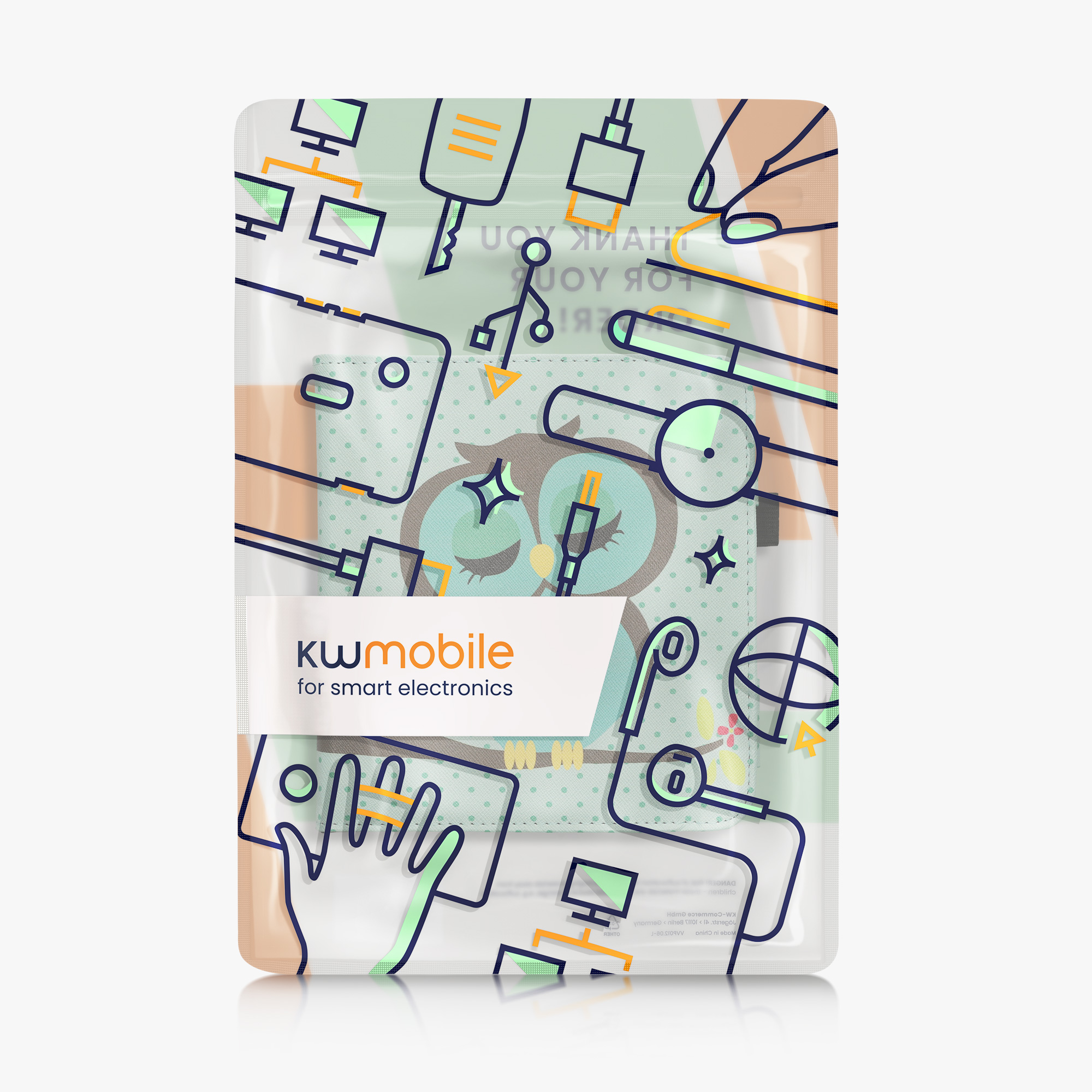 kwmobile pouzdro na čtečku Kobo Libra Colour, Sleeping Owl tyrkysová / hnědá / mint