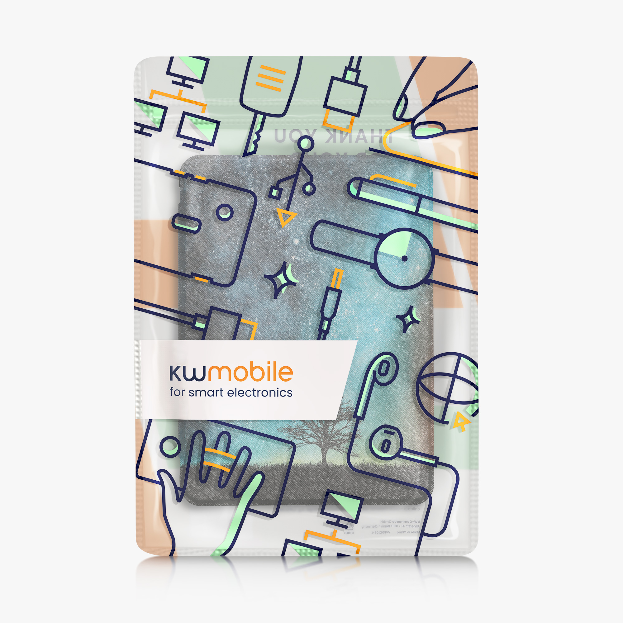 Pouzdro na čtečku kwmobile pro Amazon Kindle Paperwhite (2024)/Colorsoft - motiv Cosmic Nature modrá / šedá / černá