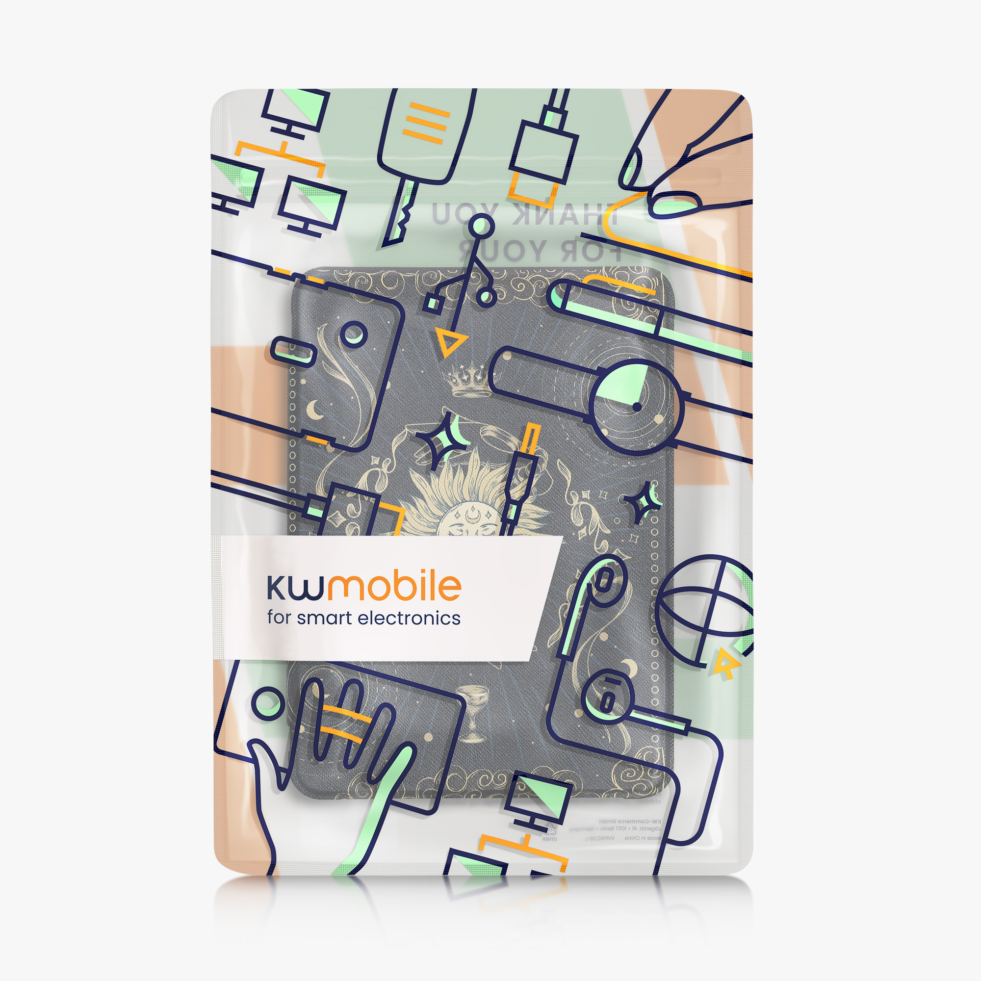 Pouzdro na čtečku kwmobile Kindle Paperwhite 2024 / Colorsoft - Tarot Card - tmavě modrá / žlutá / černá